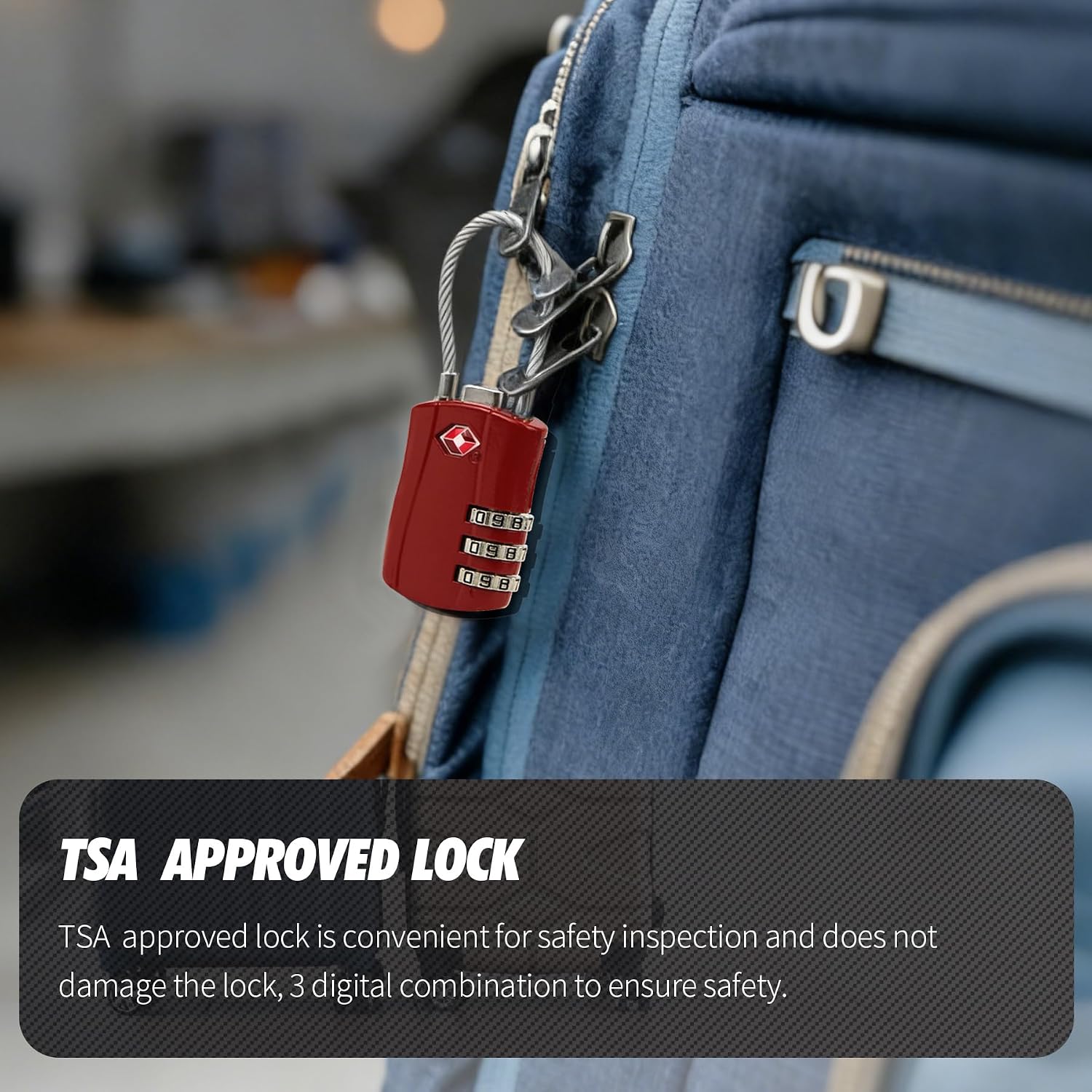 Zoofen 1 Pack Cable Luggage Locks TSA Approved,3-Digit Combination Lock with Alloy Body,TSA Accepted Padlock for Luggage/Suitcase/Backpack/Lockers/Bags/Gym(ZJY-821,Red)
