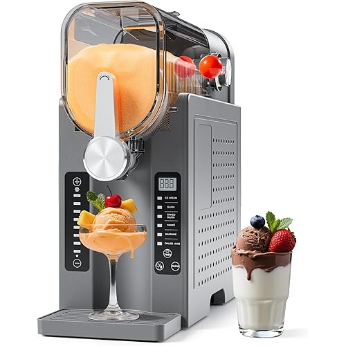 Slushie Machine No Ice Needed, Slushy Machine for Home, Frozen Drink Maker with 6 Preset Programs for Margaritas, Frappés, Milk Shake and More, LED Display, Auto Clean, Grey, 1 Pack+6 Modes