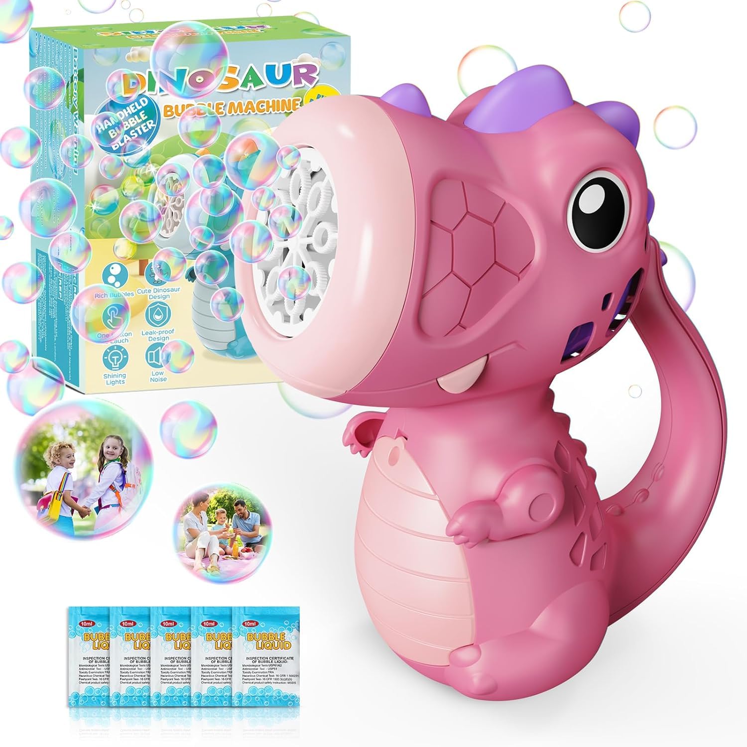 Bombble Dino Seifenblasenspielzeug Kleinkind, Dinosaurier Seifenblasenmaschine 5000+ Blasen/Min mit Seifenblasenlösung für Hochzeit/Geburtstag/Party, Outdoor Geschenk für Junge&Mädchen 345678 Jahre