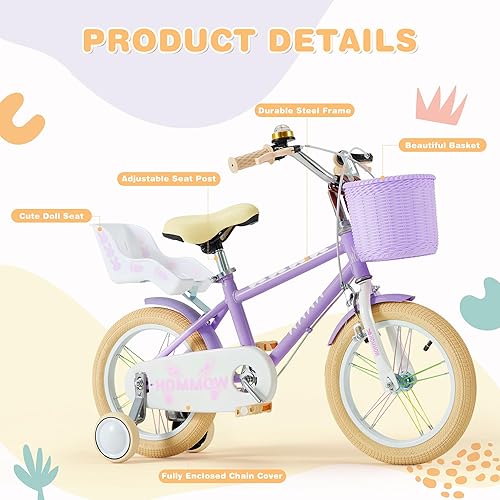 Miniatura 2 de Bicicleta infantil para niñas y niños de 3 a 12 años, bicicleta para niños de 12, 14 y 16 pulgadas, con ruedas de entrenamiento, serpentinas, cesta