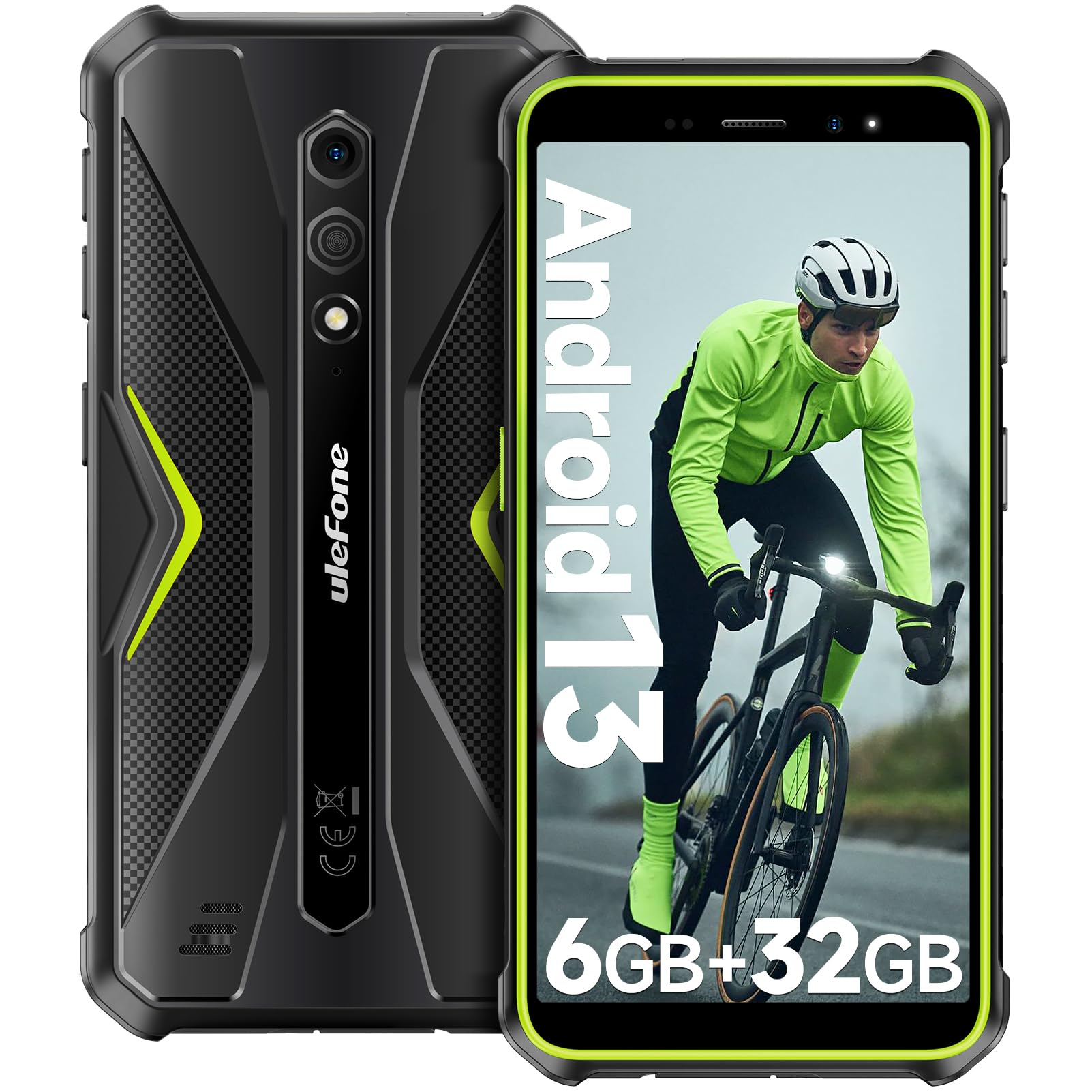 Ulefone Rugged Smartphone Armor X12, Android 13 Cellulare Indistruttibile, 6GB+32GB ROM/TF-256GB Telefoni Robusto, 5.45'' HD+, 4860mAh, 13MP+8MP, 4G Dual SIM/Face ID/NFC/IP69K Telefono Antiurto
