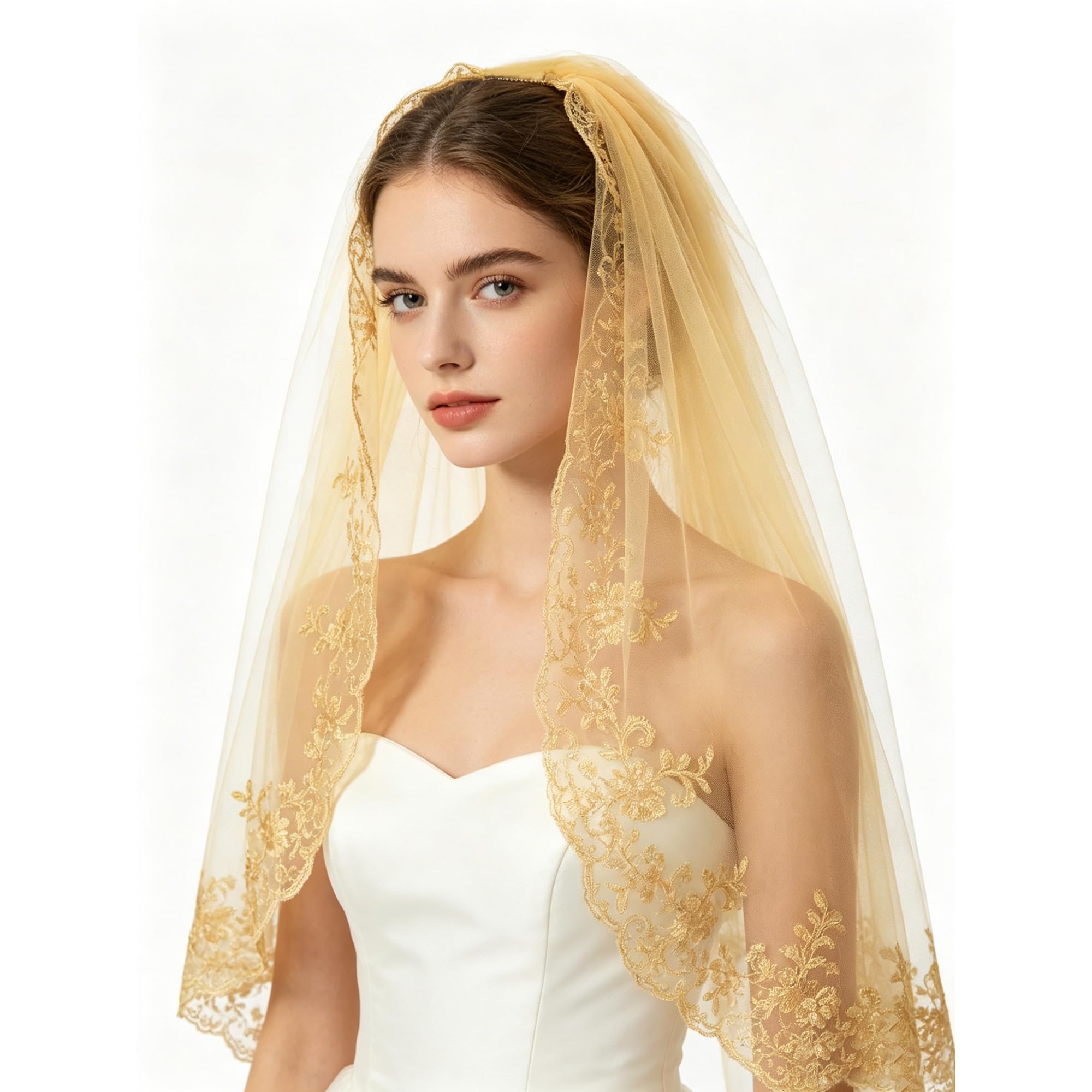 Voile de mariée pour femme avec peigne et paillettes, voilette de mariage légère avec motif délicat, voile musulman monocouche pour mariage et église