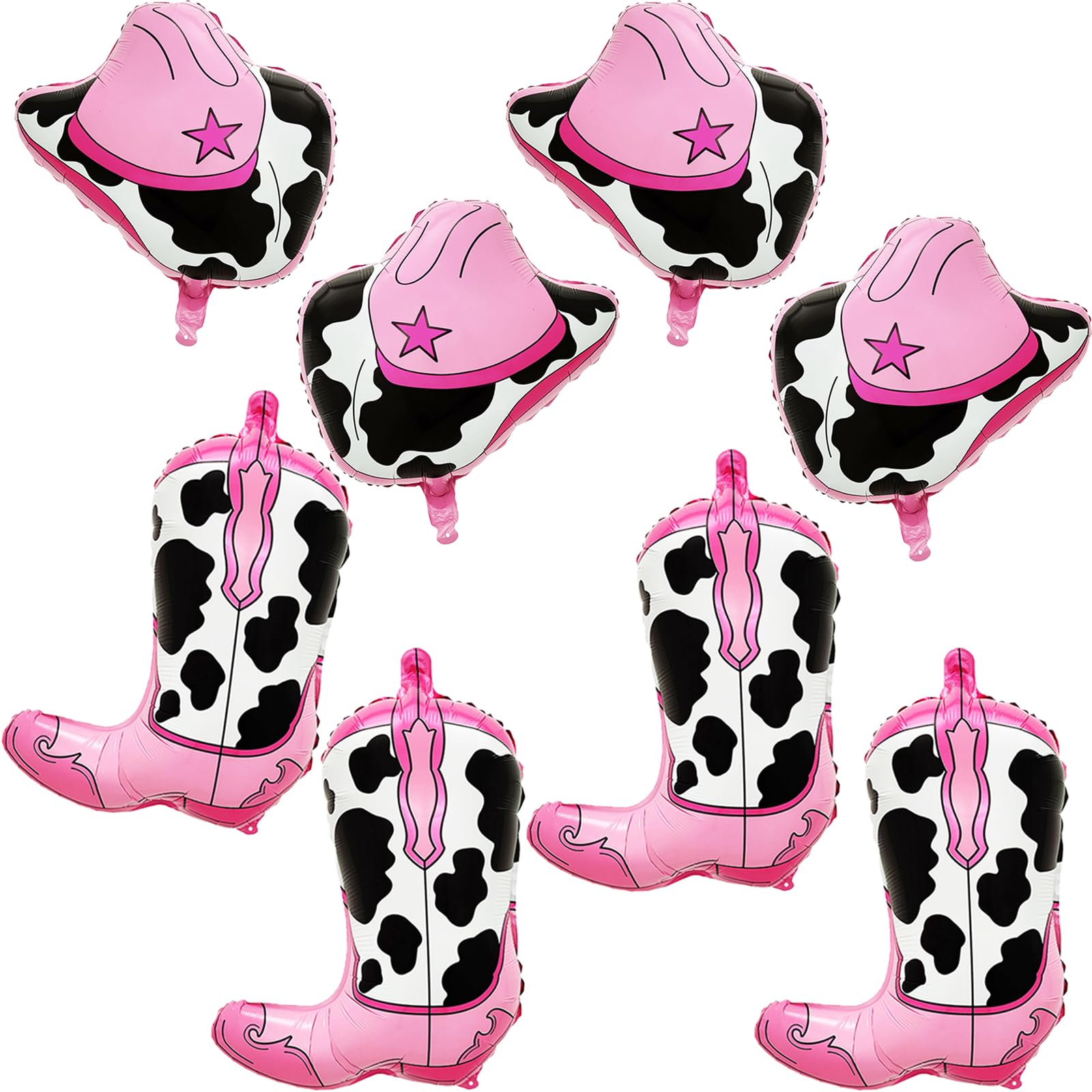 8pc Cowgirl Foil Balloons Set - Pink Western Party Decor With Hats, Boots & Horses