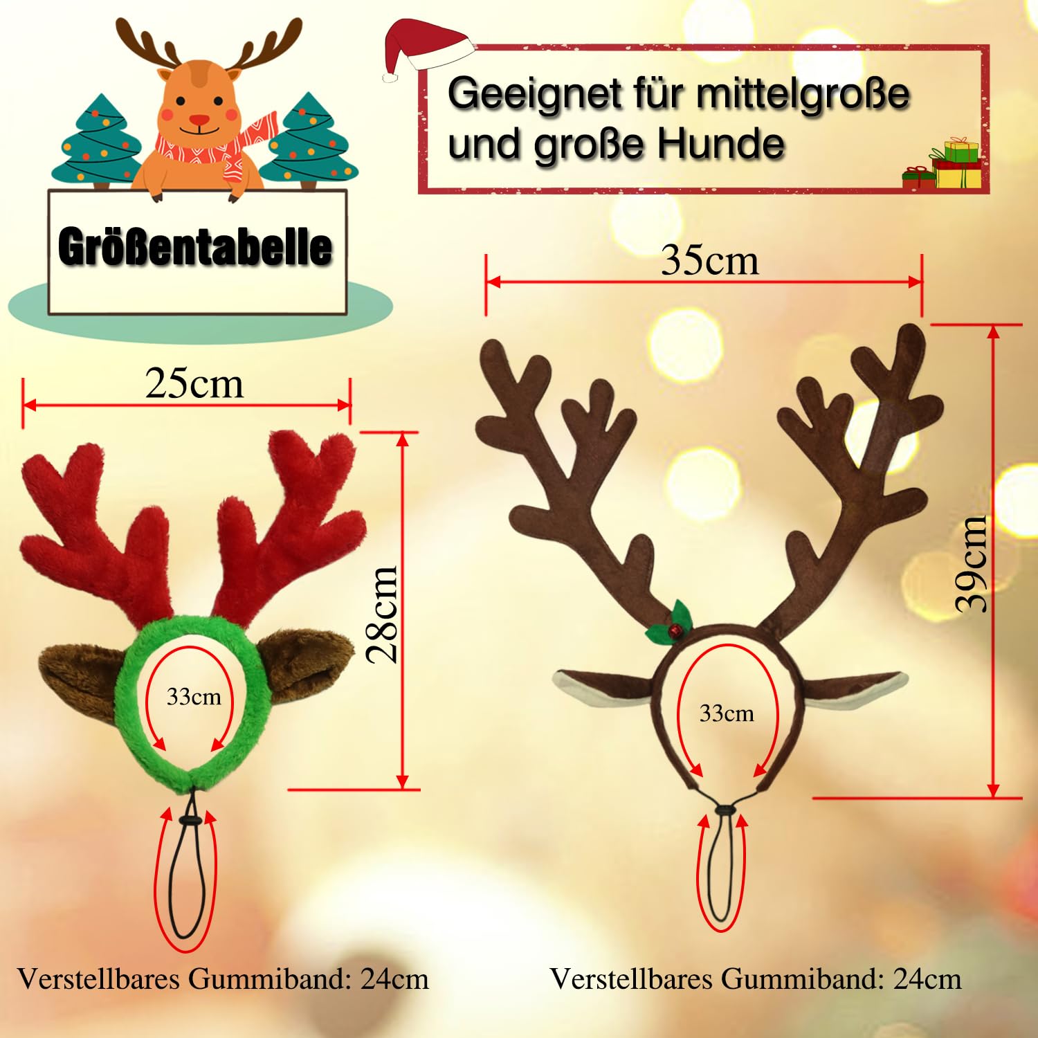 Weihnachtliches Haustier-Kopfband Mit Rentier-Geweih – Verstellbar, Aus Baumwolle & Plüsch – Für Hunde & Katzen