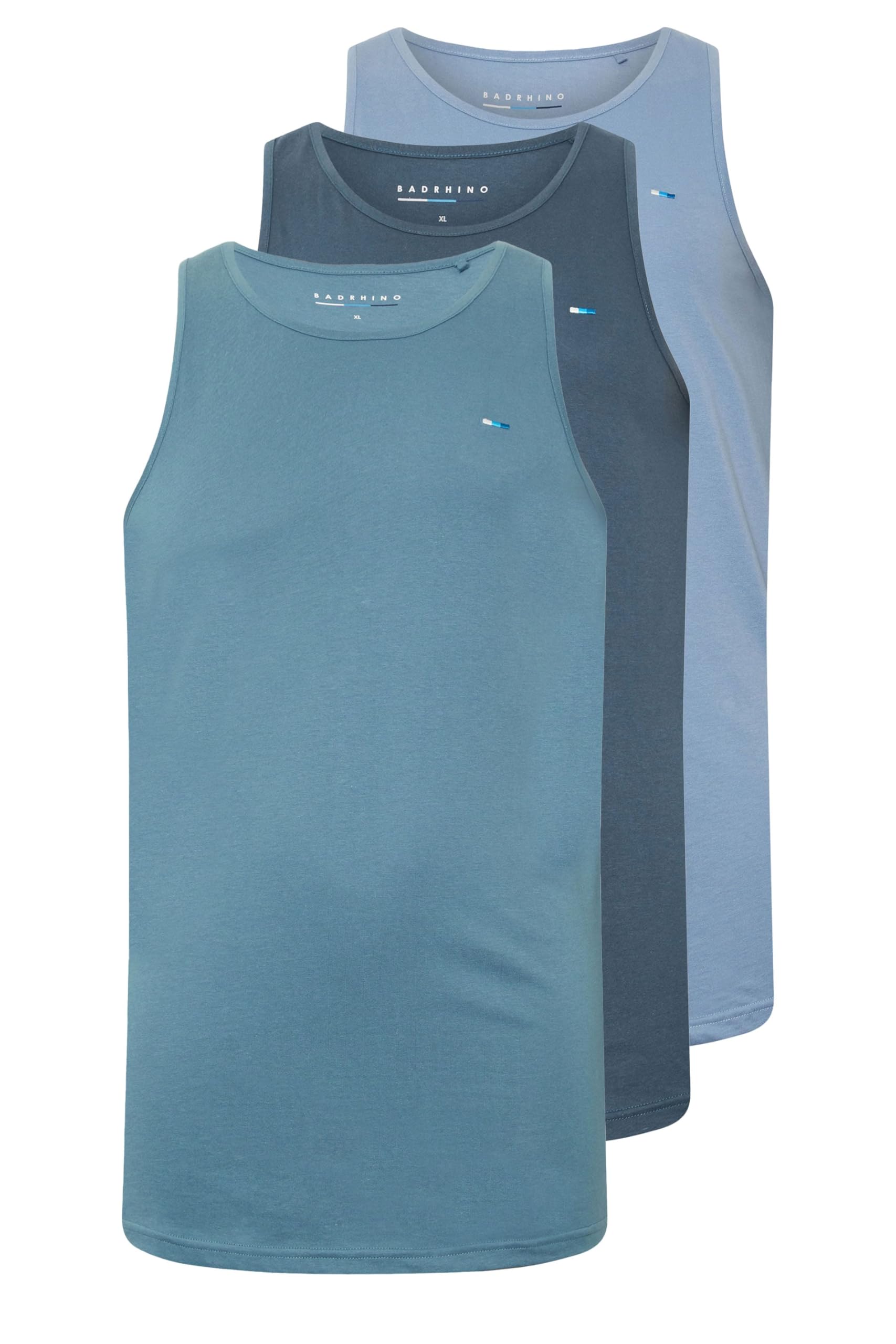 Badrhino Men's Blue Big & Tall 3 Pack Plain Vest Tops - Plus Size Curve