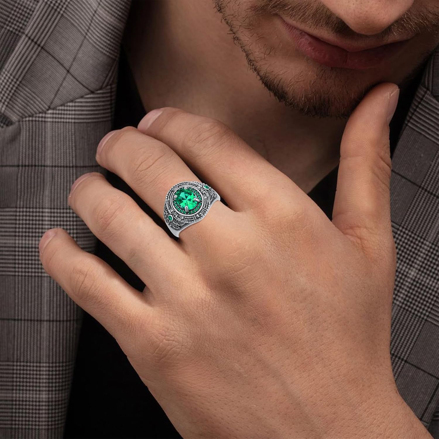 7×9mm Oval Cut Blue Topaz/Garnet/Emerald/Black Onyx Ring for Men 925 Sterling Silver Vintage Style Gemstone Handmade Men’s Ring for Dad Father Adjustable Size 7 - Image 7