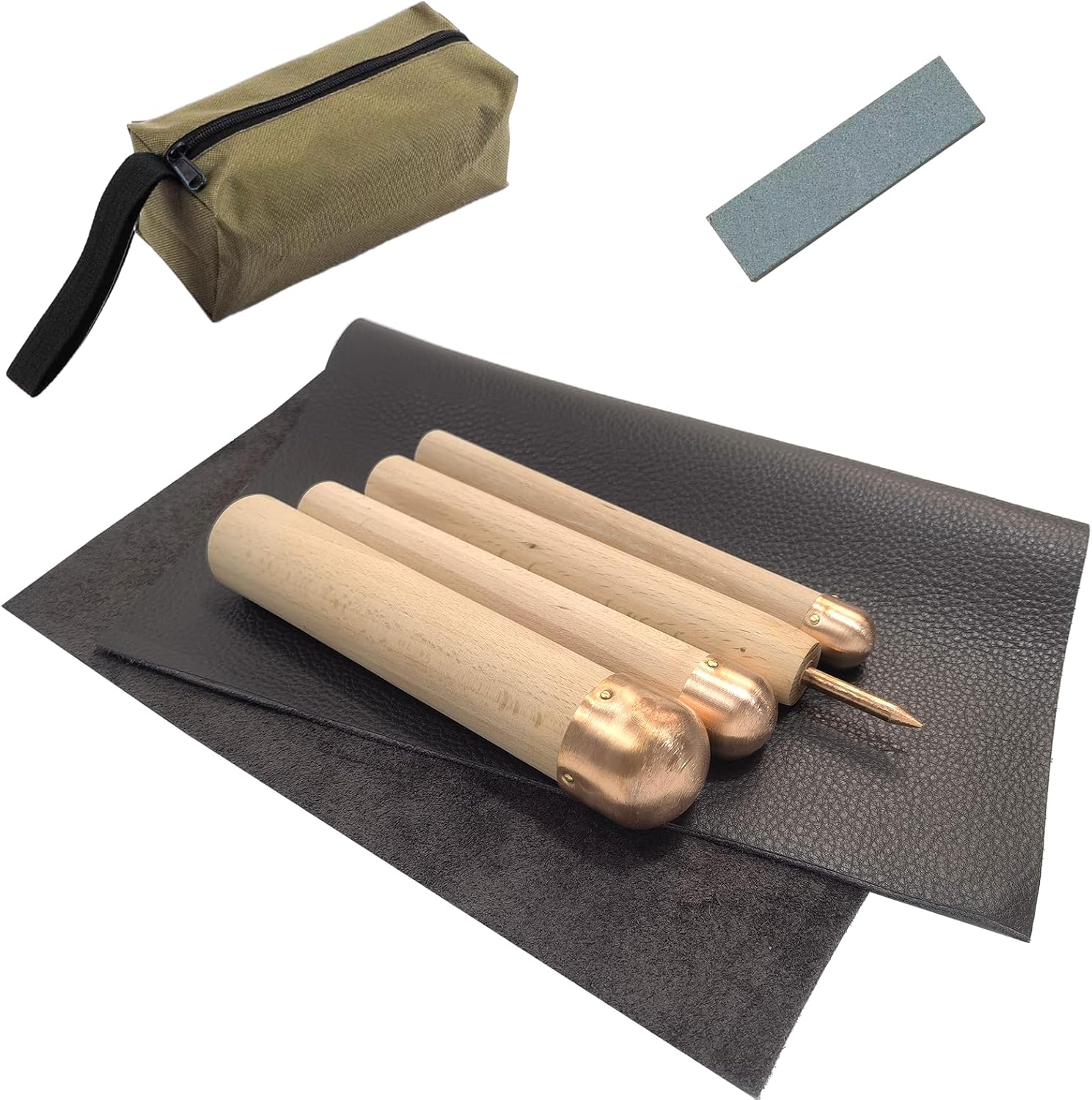 Obsidian Crafting Flint Knapping Tools,Dragon Crystal Stone Age Tool,Crafting Obsidian Stone Crystal,1 Pressure Flaker,3 Copper Boppers,1 Tool Bag,Thick Leather Pad,Gloves Tools(Large four piece set)