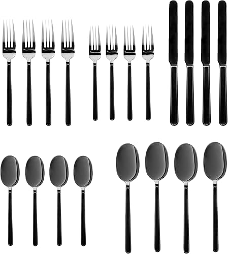 Miniatura 3 de Godinger Juego de cubiertos de 20 piezas con 4 tenedores de cena, 4 tenedores de ensalada, 4 cucharadas, 4 cucharaditas y cuchillos, riel de acero