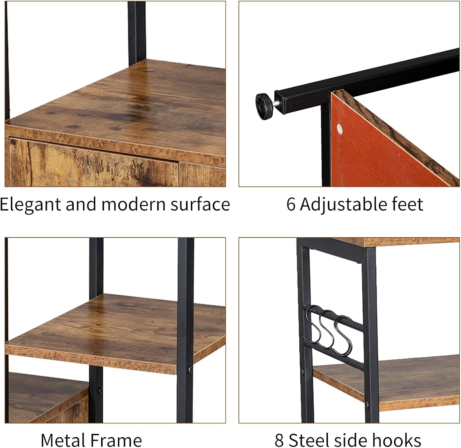 Ochine 4 Tier Microwave Storage Rack Kitchen Standing Baker's Racks Multiuse Metal Kitchen Bakers Rack Cabinet Shelf Microwave Storage Rack Oven Stand with Wine Storage Organizer Workstation 8 Hooks