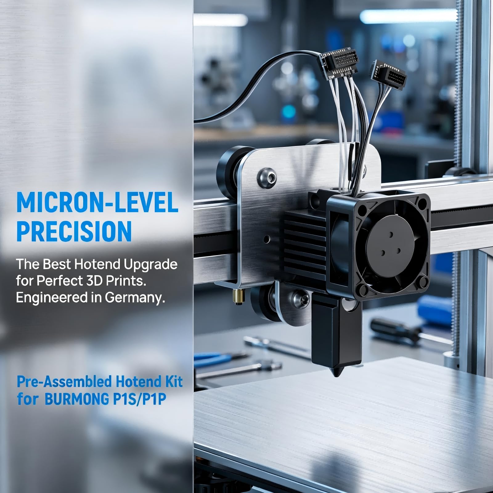 Tête d'Impression Complète 0.2mm Buse Acier Trempé, Compatible avec P1S P1P Imprimante 3D, Kit Tout-Métal avec Chauffage Céramique et Ventilateur
