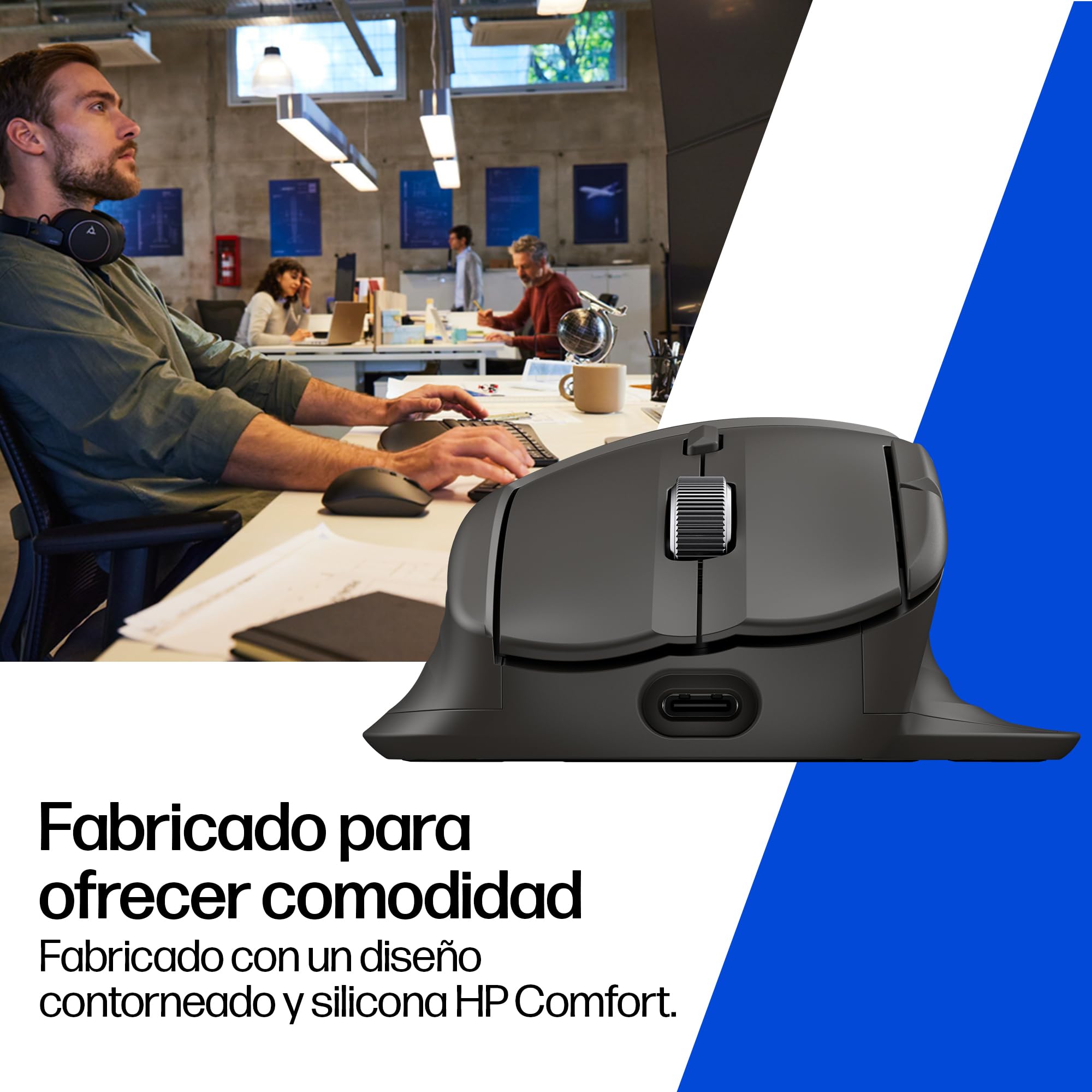 HP 780M Ratón Inalámbrico Ergonómico con Desplazamiento Ultra Rápido, Supercondensador Recargable, 6K dpi, Bluetooth, Rueda de Desplazamiento Lateral, Multi Dispositivo, Compatible con Windows y Mac