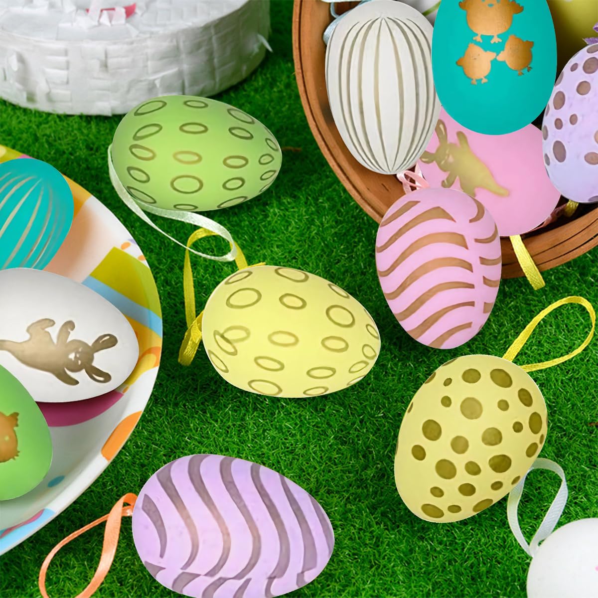 24 Uova Di Pasqua Decorative Da Appendere | Set Elegante Con Nastri Per Decorazioni - 2