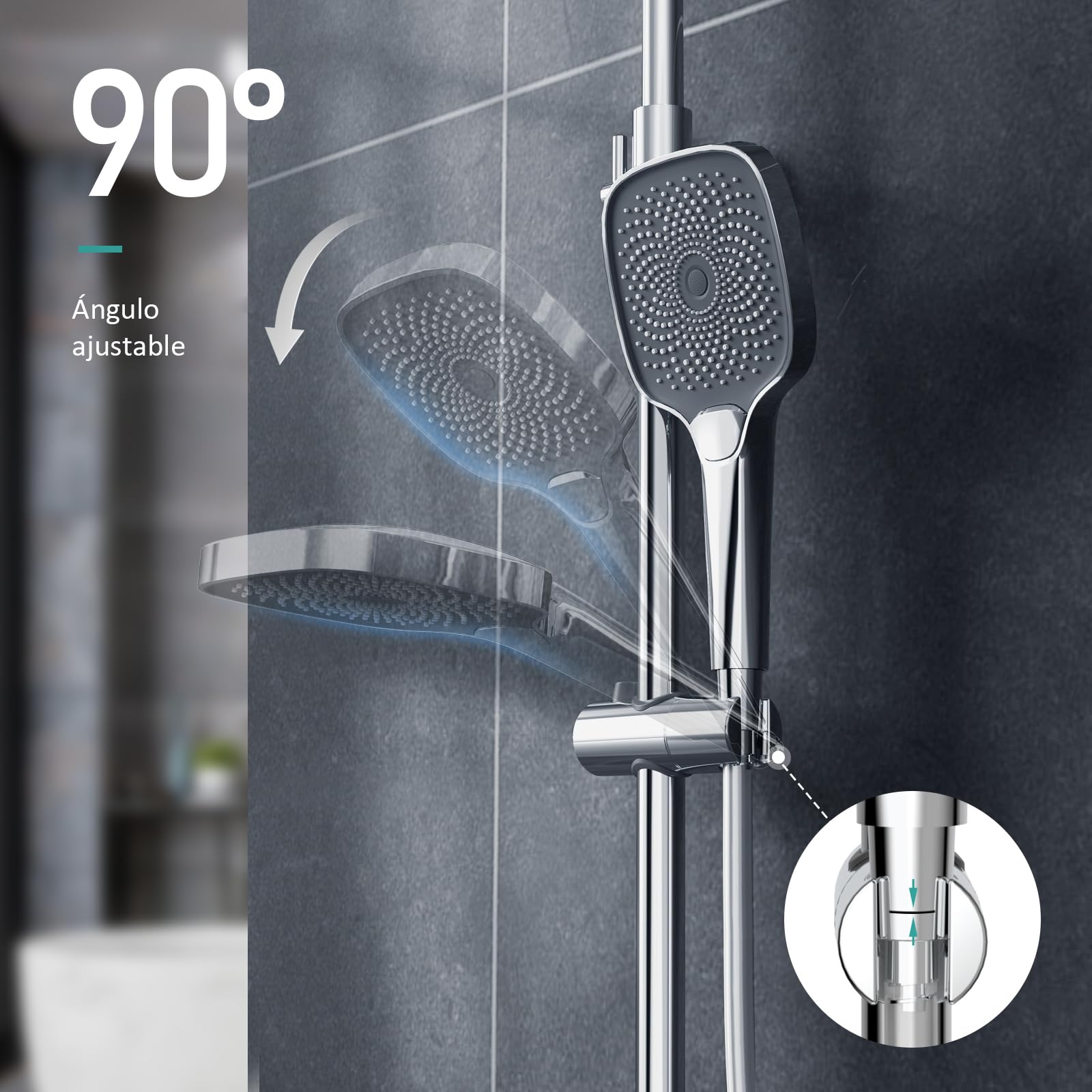 EMKE Sistema de Ducha con Termostato, Conjunto de Ducha con Columna de Ducha, Cabezal de Ducha de Mano con 3 Chorros, Ducha de Lluvia, Sistema de Ducha Cromado