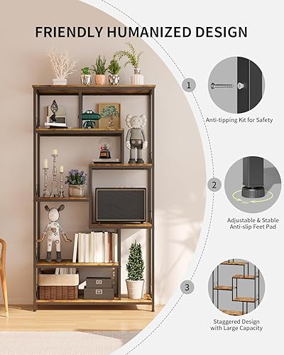 Miniatura 5 de Gizoon Estantería industrial de 71 pulgadas para almacenamiento, pantalla alta, 8 estantes para dormitorio, marco de metal, estanterías escalonadas
