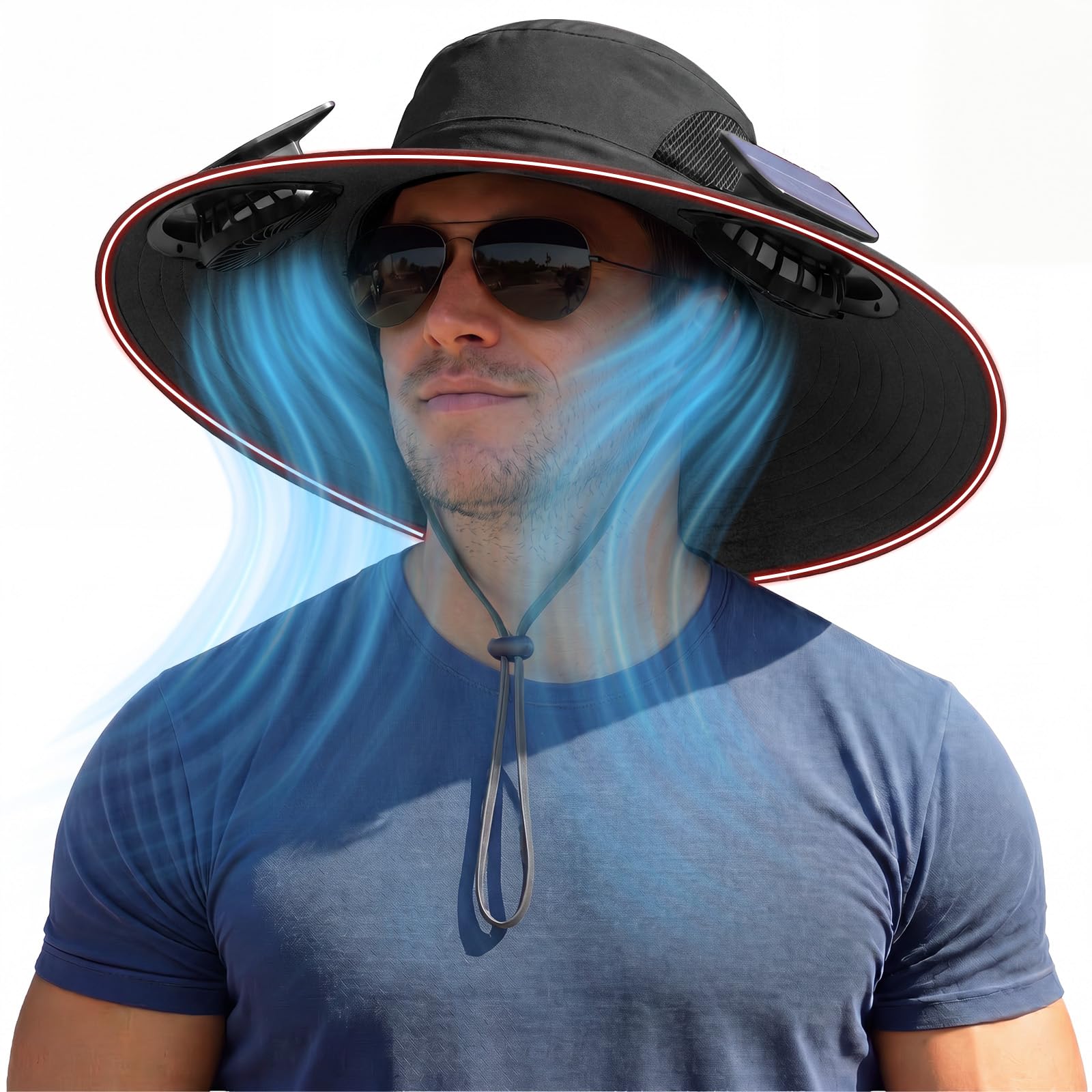 Solar Panel Powered Fan Built in Wide Brim Outdoor Fishing Sun Hat USB Charging Men Father Day Happy Dad Birthday Papa Pappy Poppy Who Want Nothing Everything Step Law Son Daughter Gifts Ideal Brown