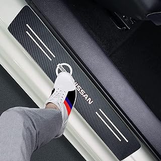 MENGHUI 4PCS Carbon Fiber Compatible fit Nissan Car Door Front/Rear Sill Plate Protectors, Sticker Decorative Door Entry Guard Door Threshold Scratch Pad Film