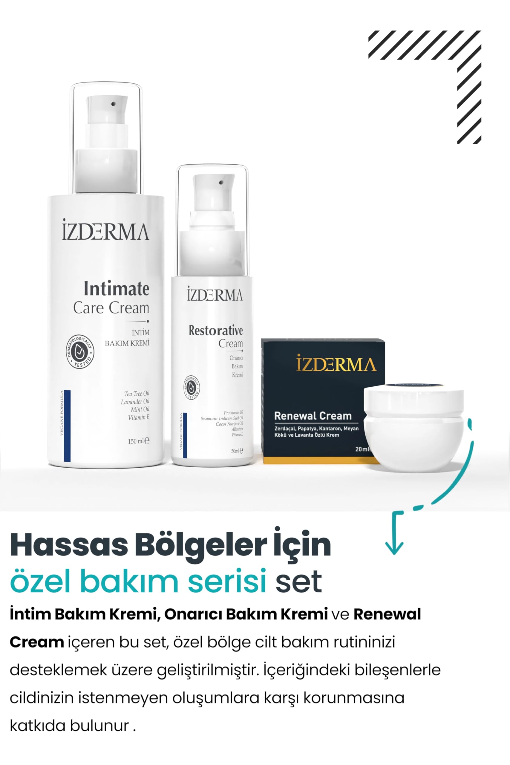 izderma Renewal Cream + İntim Bakım Kremi ve Onarıcı Bakım Kremi 3'lü Set