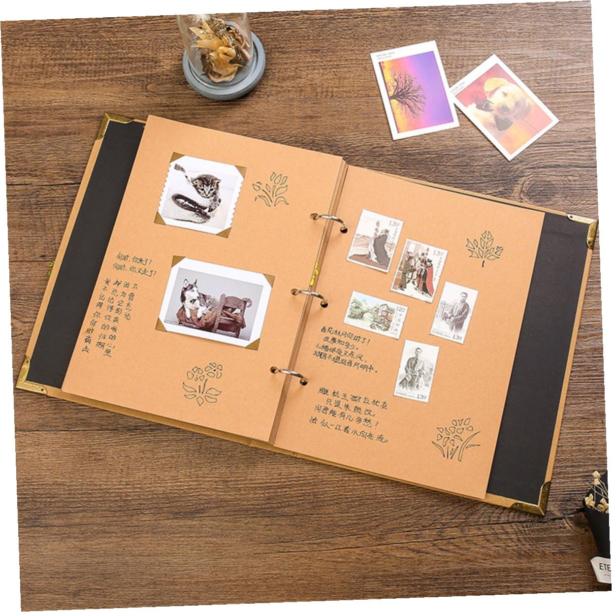 Sewroro Álbum de Fotos DIY de Papel Kraft Artesanal Álbum de Recortes en Blanco Páginas Amarillas para Colección de Fotografías y Recuerdos Adecuado para Bodas y Viajes