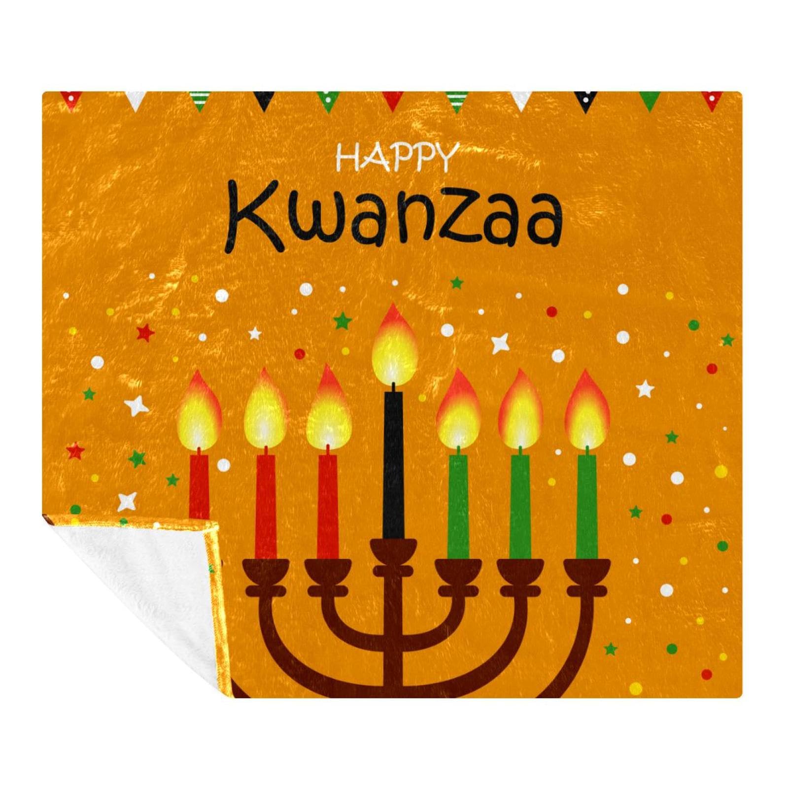 Couverture plaid polaire pour voyage et canapé motif Happy Kwanzaa