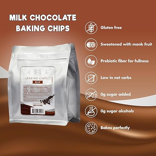 Miniatura 4 de ChocZero Chips de chocolate con leche, sin azúcar añadida, keto y bajo en carbohidratos, sin gluten, sin alcoholes de azúcar, bolsa de 20 onzas para