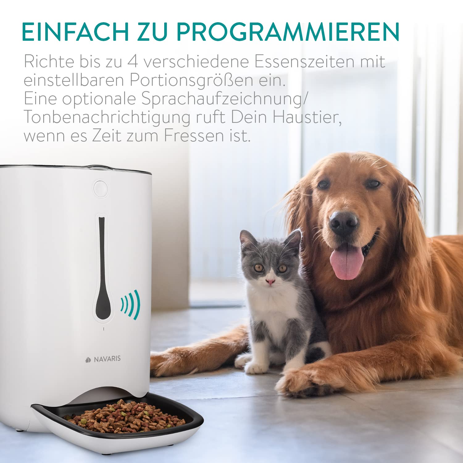 Navaris Automatischer Futterautomat Futterspender mit Timer - 6L Futternapf Automat mit Timer und akustischer Benachrichtigung - für Hund und Katze