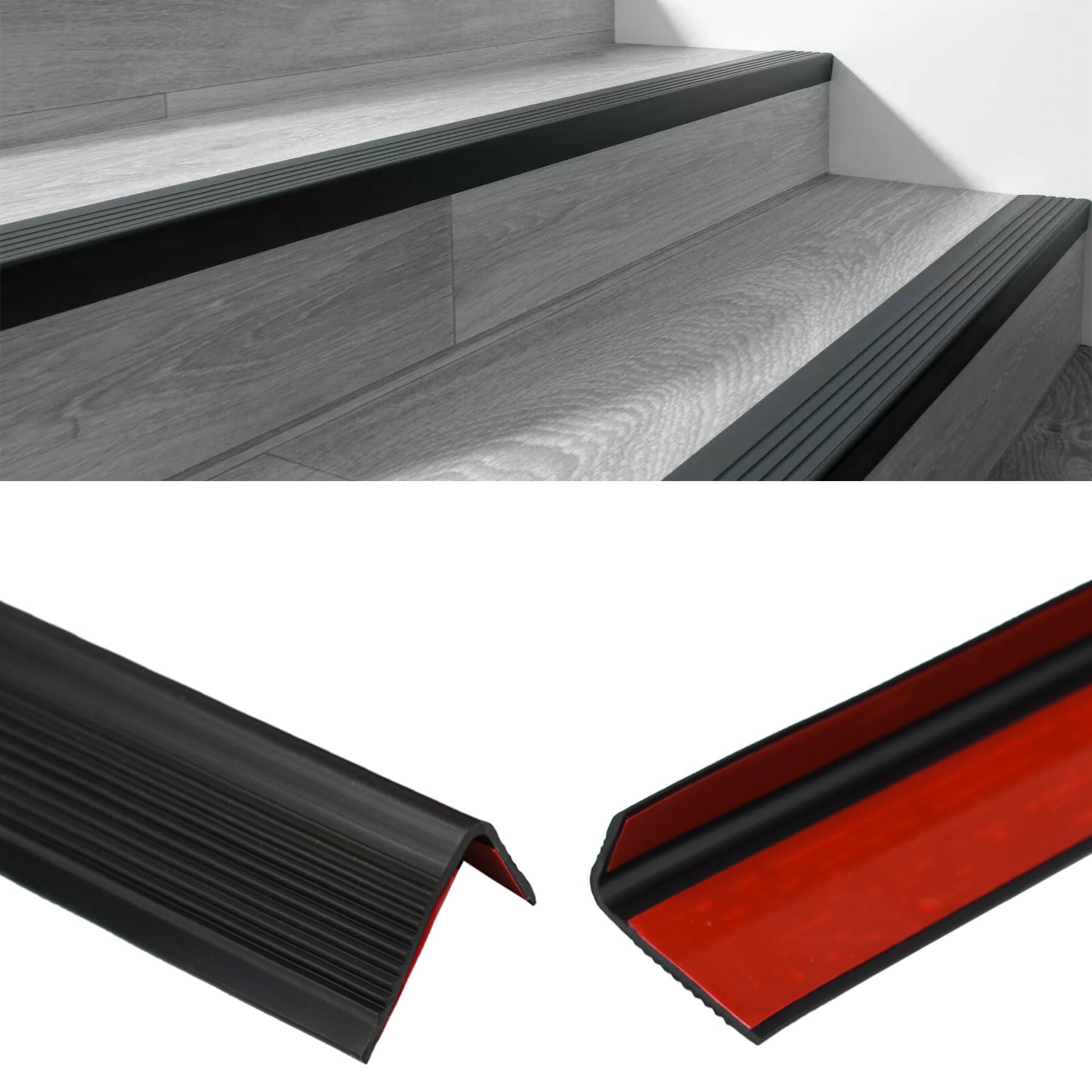 Vinyl Anti-Slip Stair Nosing, Self Adhesive Non-slip Staircase Step Flexible Rubber Treads Edge Protector Molding Trim Outdoor Indoor Uses 32 8ft Gray