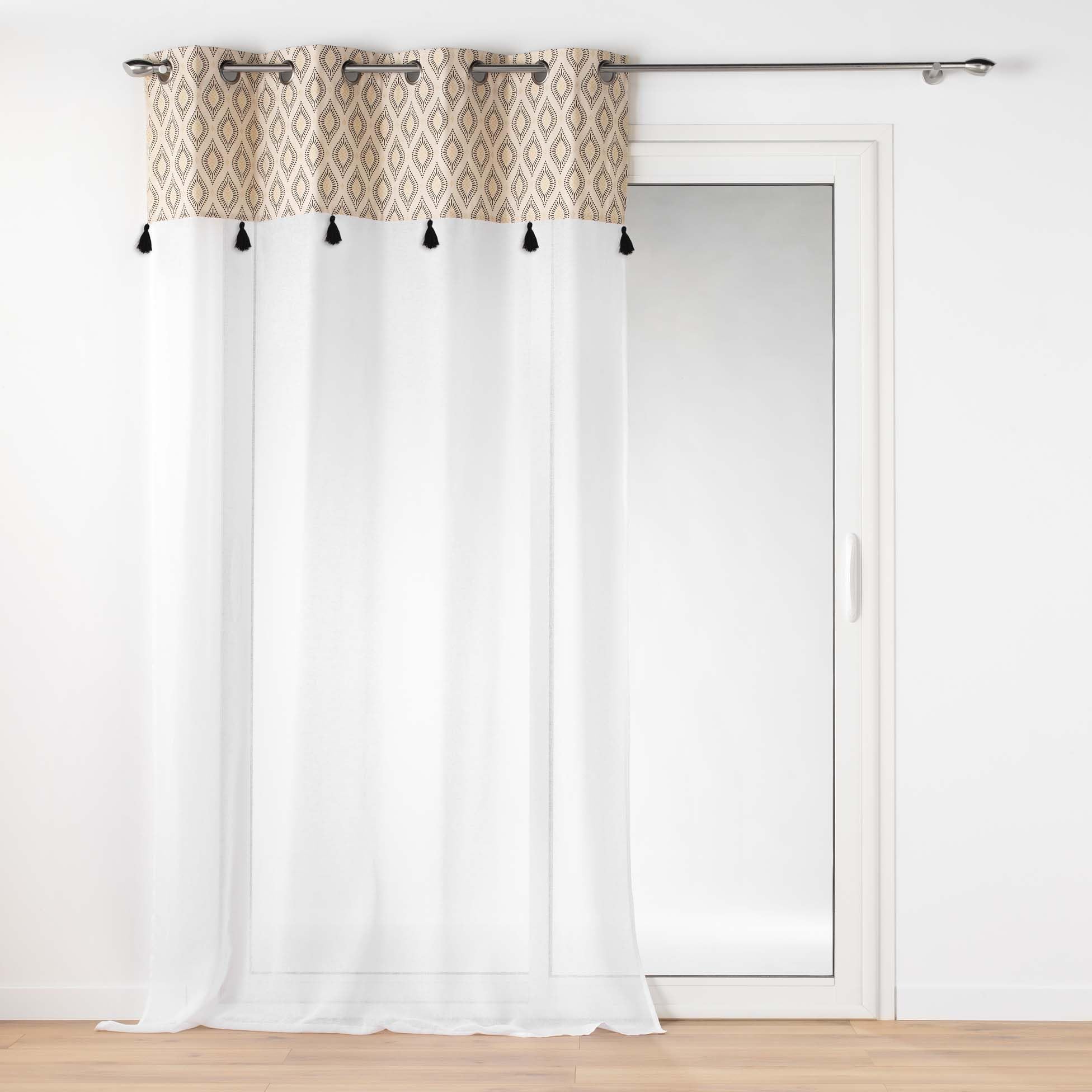 Douceur d'Intérieur, Oricia Voile Curtain with Eyelets (140 x 240 cm) Sandblasted with Printed Top