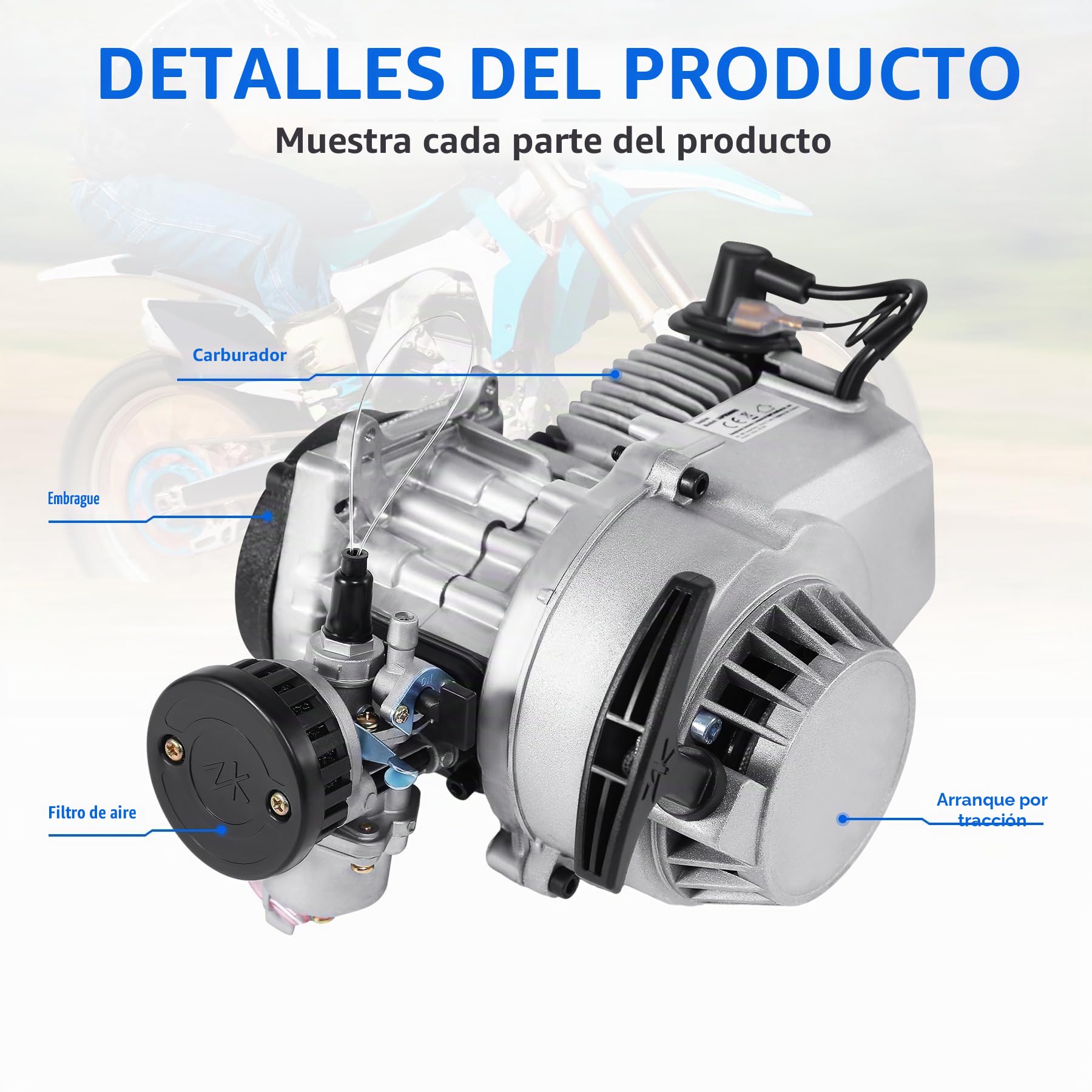 Samger Motor de arranque de 2 tiempos de 49 cc, enfriado por aire, apto para Pocket Bike Mini Dirt Bike ATV Roller