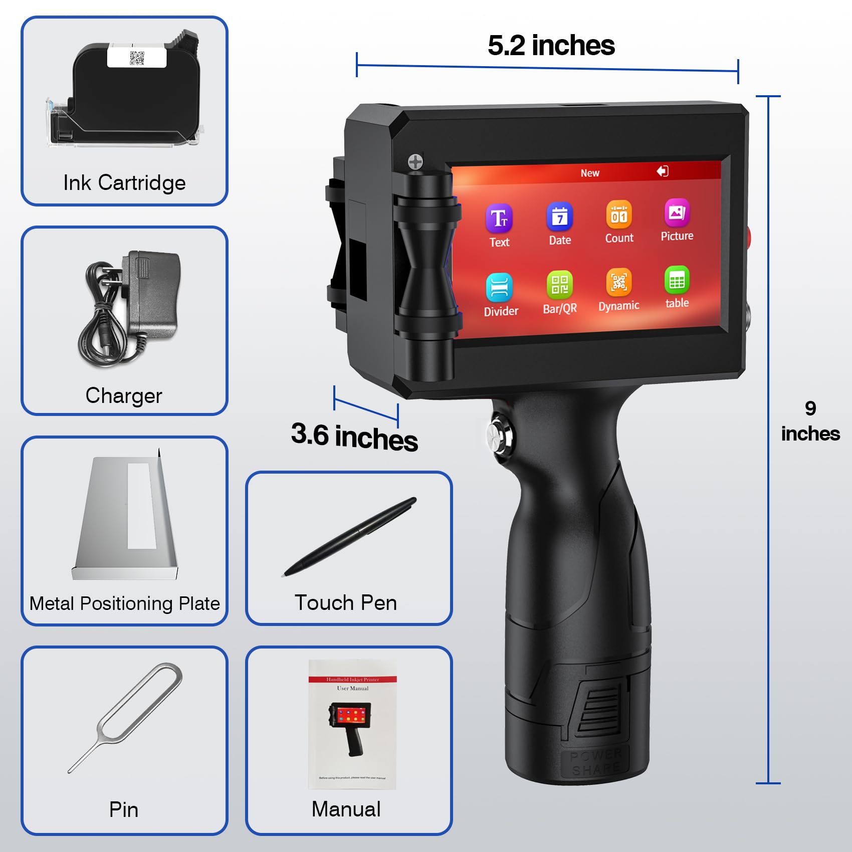 TIJ2510 Impresora de Mano Portátil con Cartucho de Tinta de Secado Rápido, Altura de Impresión de 2~12,7 mm Máquina Codificación de Inyección de Tinta Mano para Texto Fecha Número de Lote