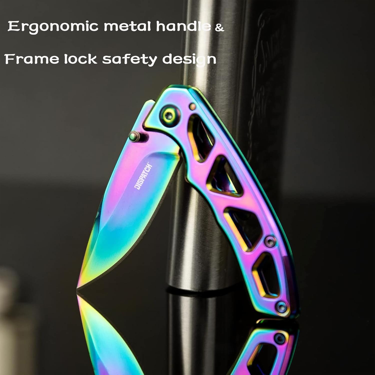 Dispatch 4 Pack 4" Rainbow Titanium Folding Pocket Knife, 8Cr13MoV Blade with Stainless Steel Handle, Frame Lock EDC Knife for Camping, Fishing, Hiking & Everyday Carry,Gifts for Men