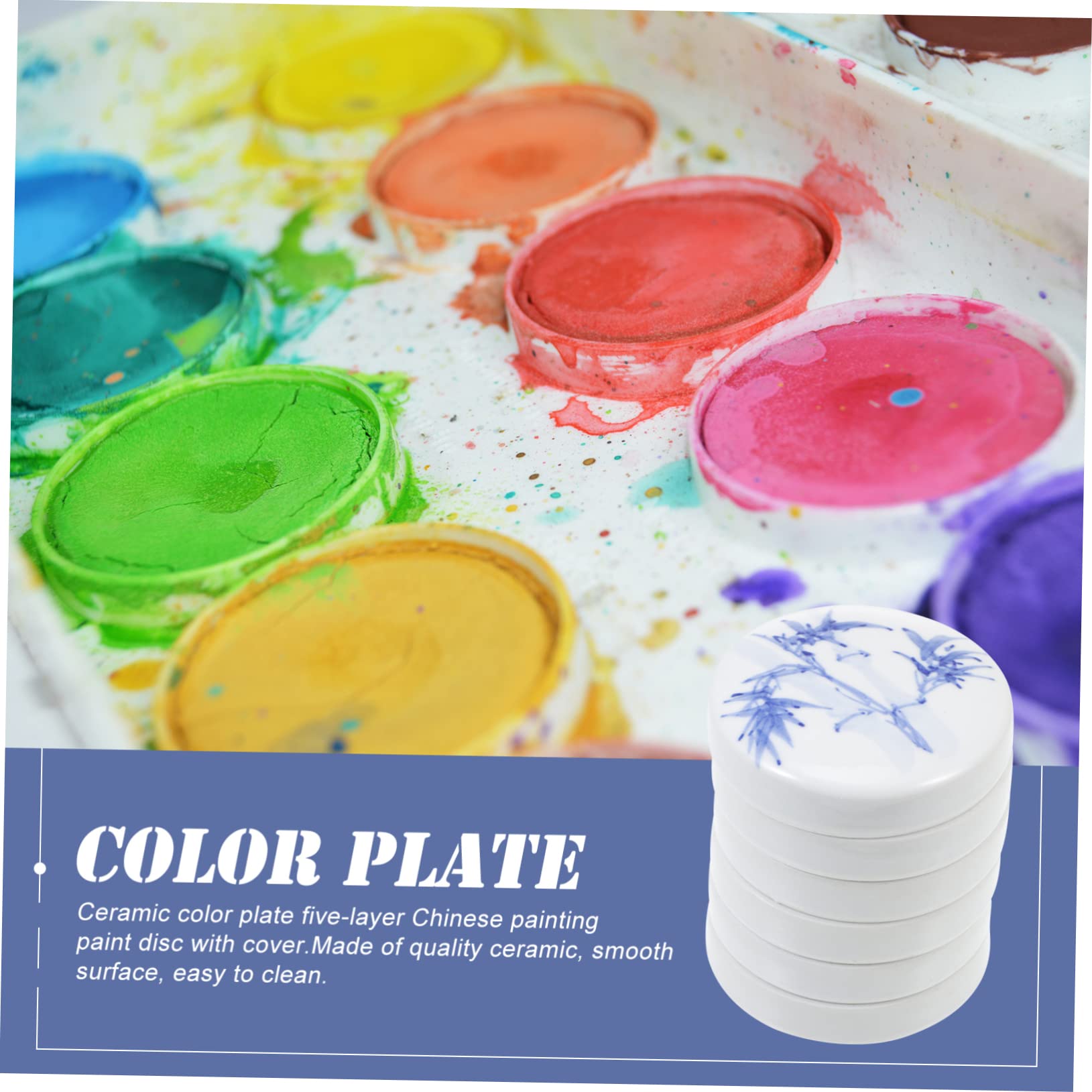 NUOBESTY Palette de Peinture en Céramique Blanche, Plateau de Mélange de Couleurs Empilable 5 Couches avec Couvercle, pour Aquarelle et Décoration