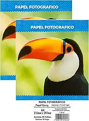 Masterprint Papel Fotográfico A4 Glossy, 115g, 100 Folhas, 2 Pacotes de 50 Unidades, para Impressora Inkjet