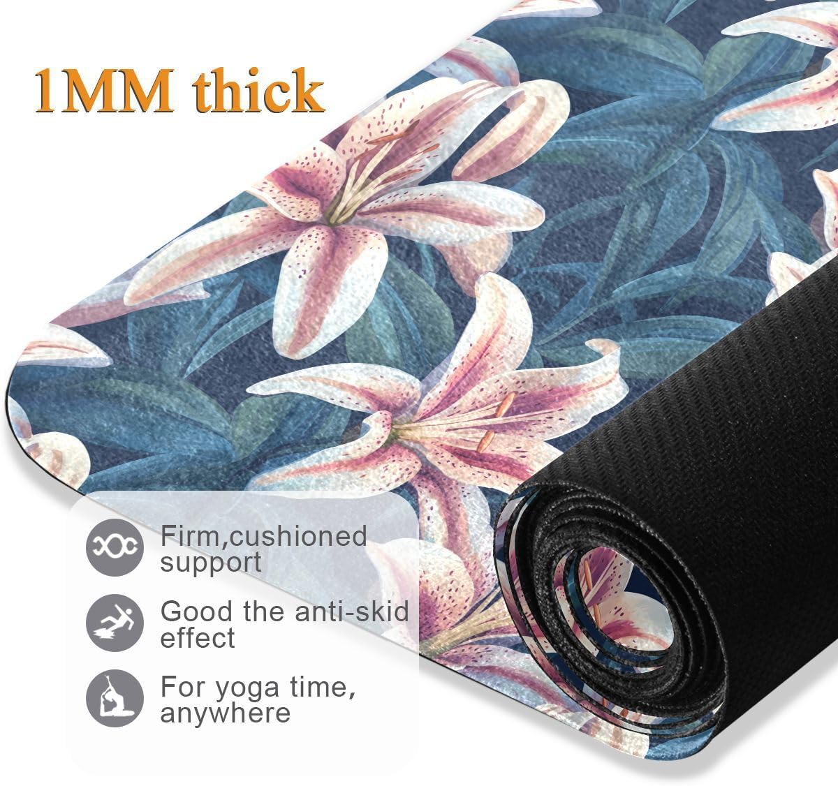 ALAZA Beautiful Pink Lily Yoga Mat Non Slip Fitness Exercise Mat, Workout Mat for Yoga, Pilates and Floor Exercises