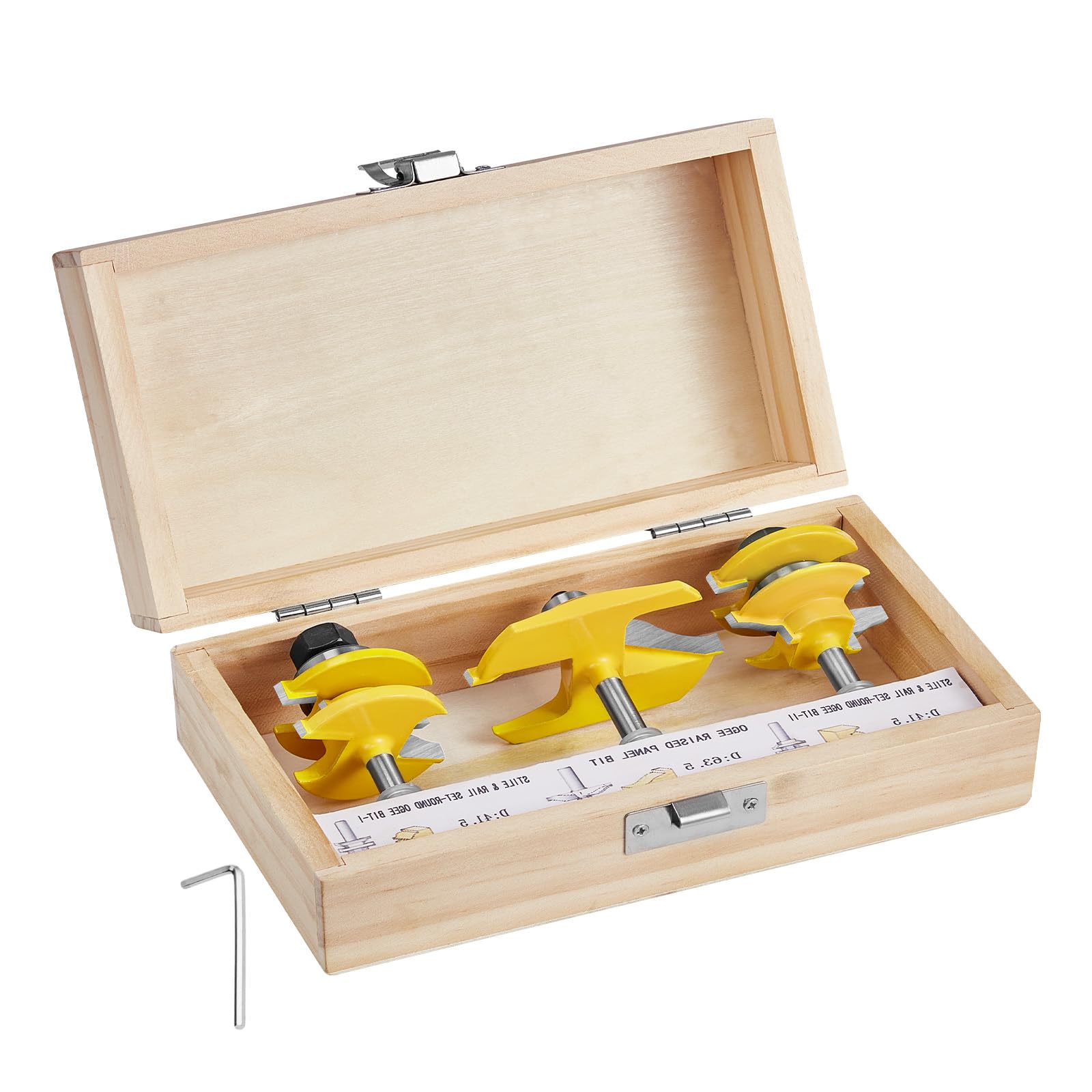 VEVOR Fräser-Trio, 3-teilig, langlebige Hartmetallspitzen, 1/4-Zoll-Schaft, inkl. Aufbewahrungskoffer aus Holz, ideal für Holzarbeiter aller Niveaus, geeignet für Holz, MDF, Spanplatten und Sperrholz