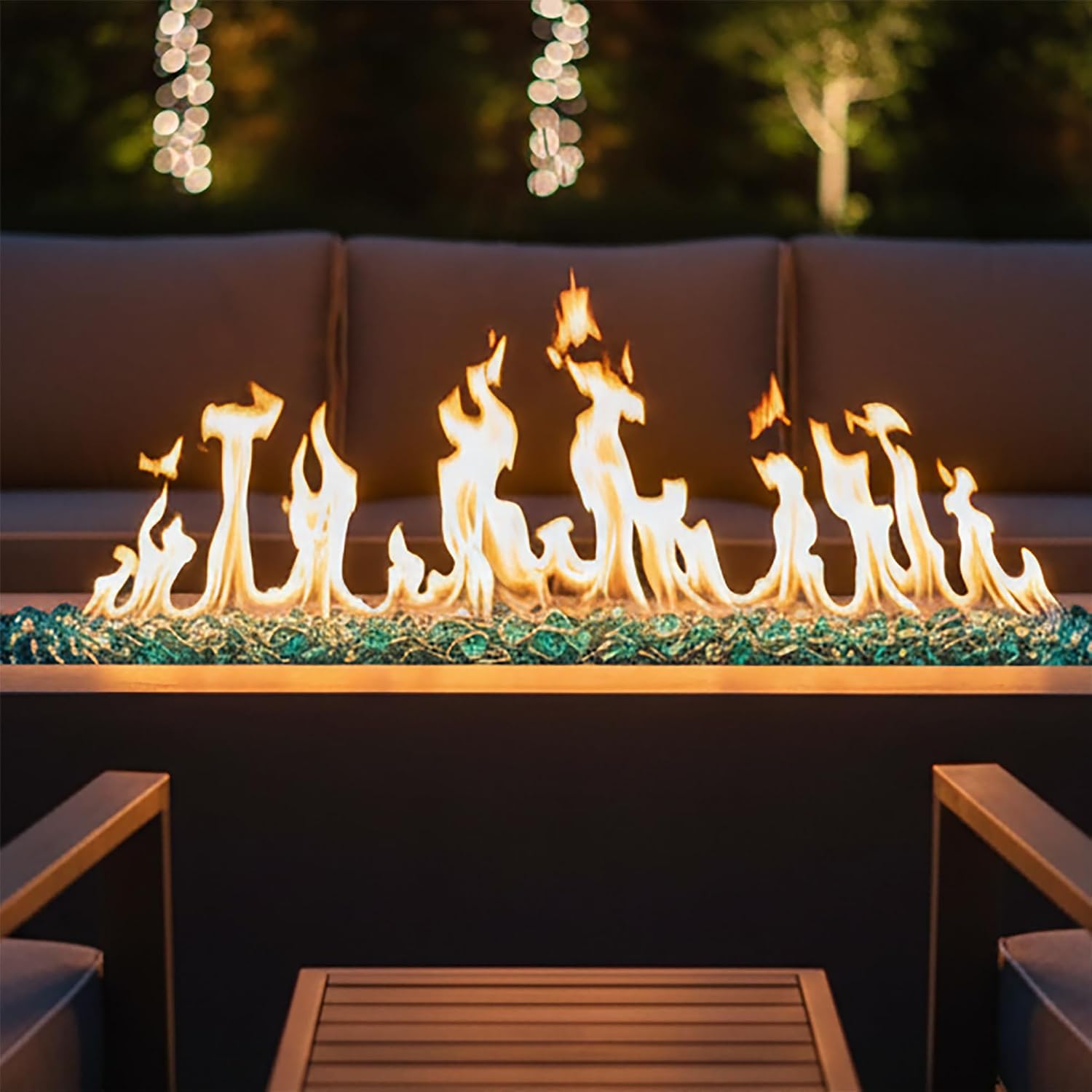 Fire Pit Glass Diamonds - Premium Tempered Fire Glass for Outdoor Fire Pits & Fire Tables - Heat Resistant Decorative Fireplace Glass (50 Pound, Aqua)