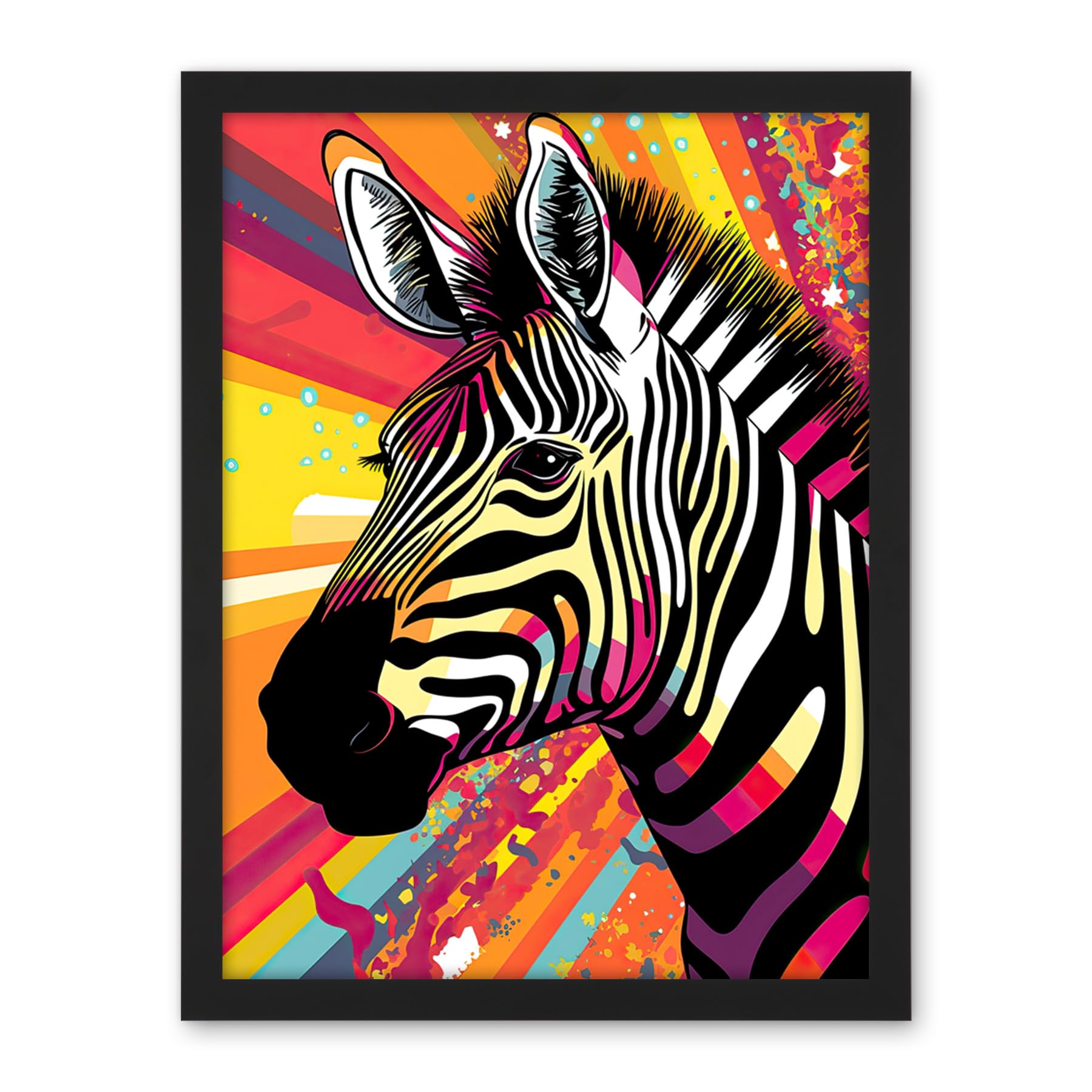 Artery8 Zebra Portrait Vibrant Colourful Stripes Bright Bold Psychedelic Rainbow Artwork Framed Wall Art Print 18X24 Inch