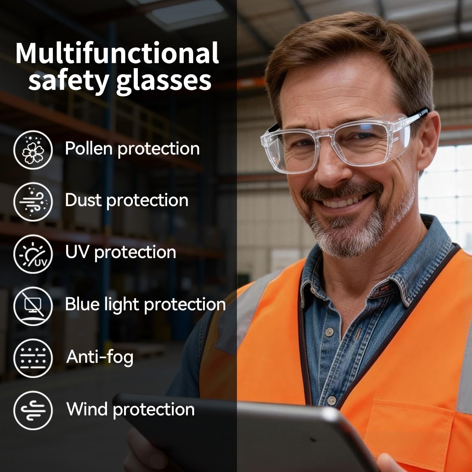 Junsika Safety Glasses with Readers Oversized Classic Stylish Blue Light Readers Safety Glasses with Anti-Fog Eyeglass Cloth - Image 5