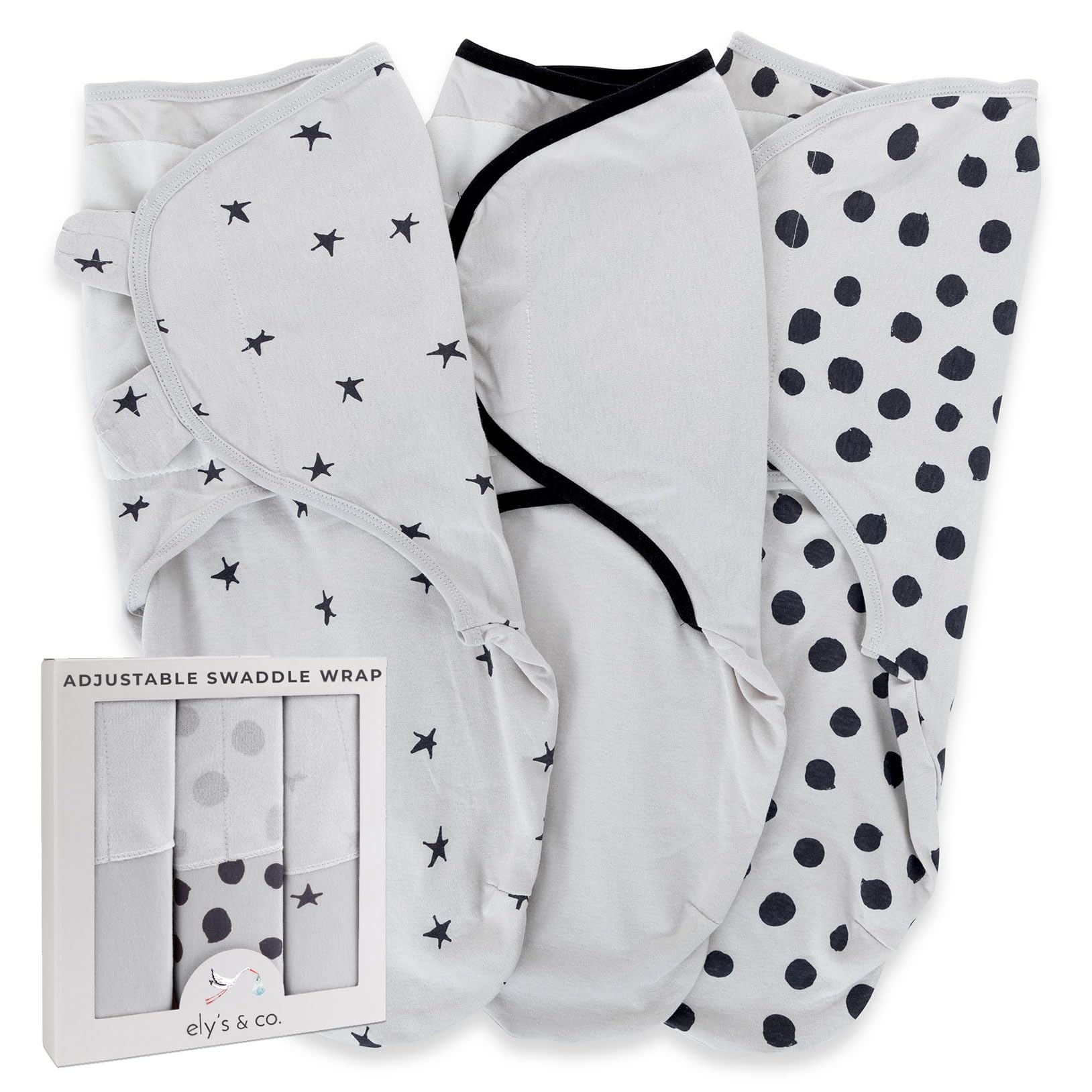 Ely's & Co. - Manta Ajustable para bebé (3 Unidades), Color Negro y Gris