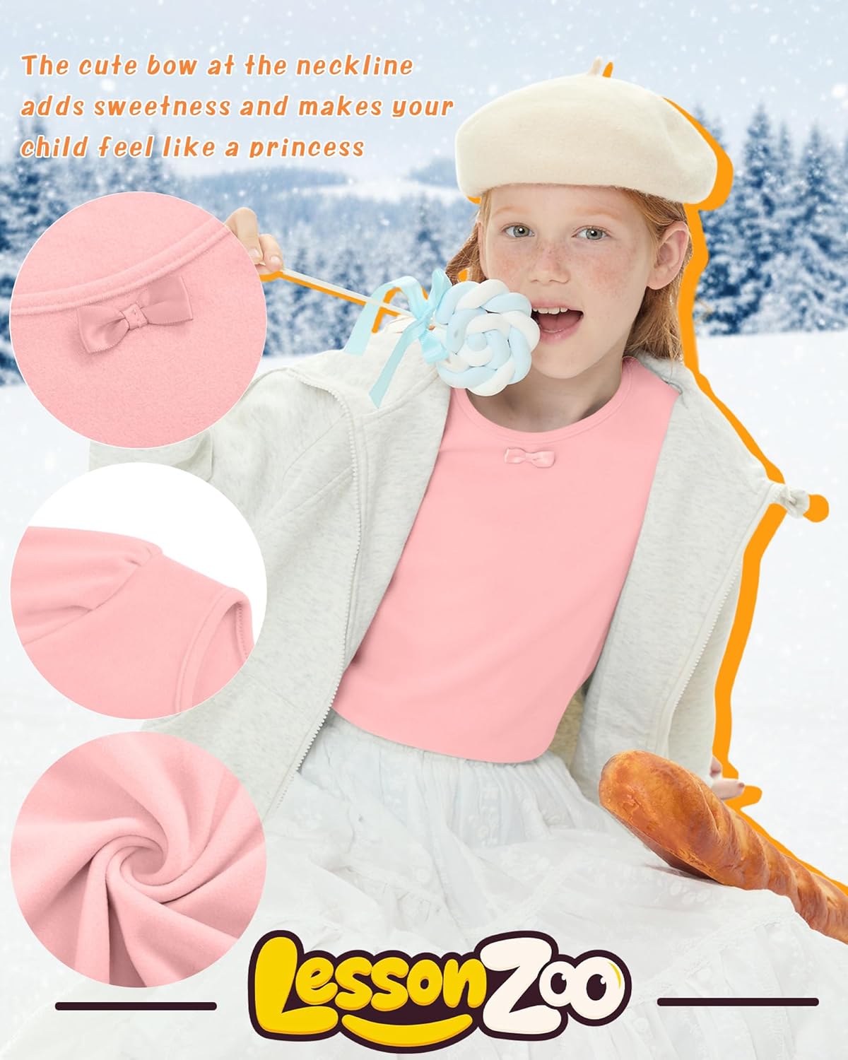 3 Pack Girls Thermal Top Fleece Lined Long Sleeve Crew Neck with Bow Undershirt Kids Basic Base Layer Shirts - Image 6
