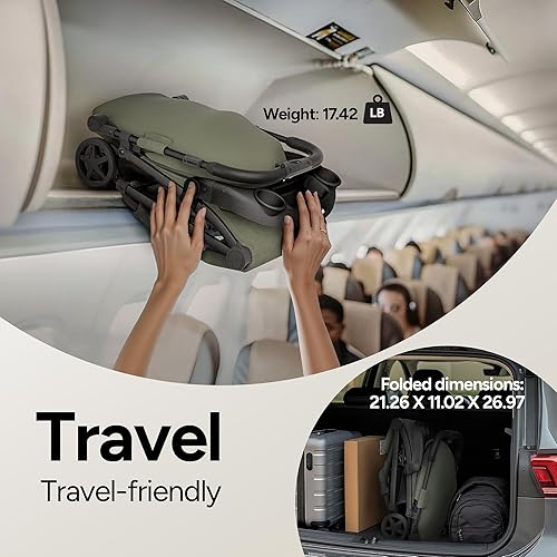 Miniatura 3 de Mompush Lithe V2 - Cochecito ligero + bandeja para aperitivos, plegable ultracompacto y listo para avión, asiento reclinable, soporte para tazas,
