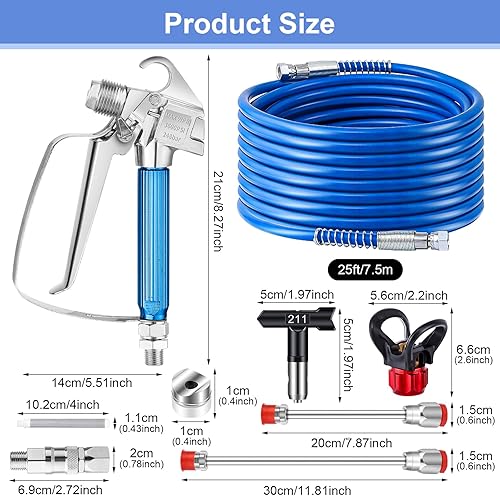 Vista 6 de Kit de pistola pulverizadora de pintura sin aire Gyfent de 14 piezas para bricolaje, pistola de pulverización sin aire de 3600PSI con manguera