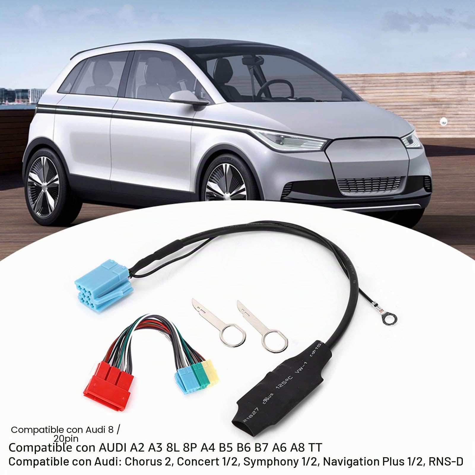 Qiilu Adaptador de o, Cable Adaptador de o Bluetooth 5.0, Conector de Radio, Cable estéreo de o para automóvil de 20 Pines / 8 Pines, Compatible con A3 8L 8P TT