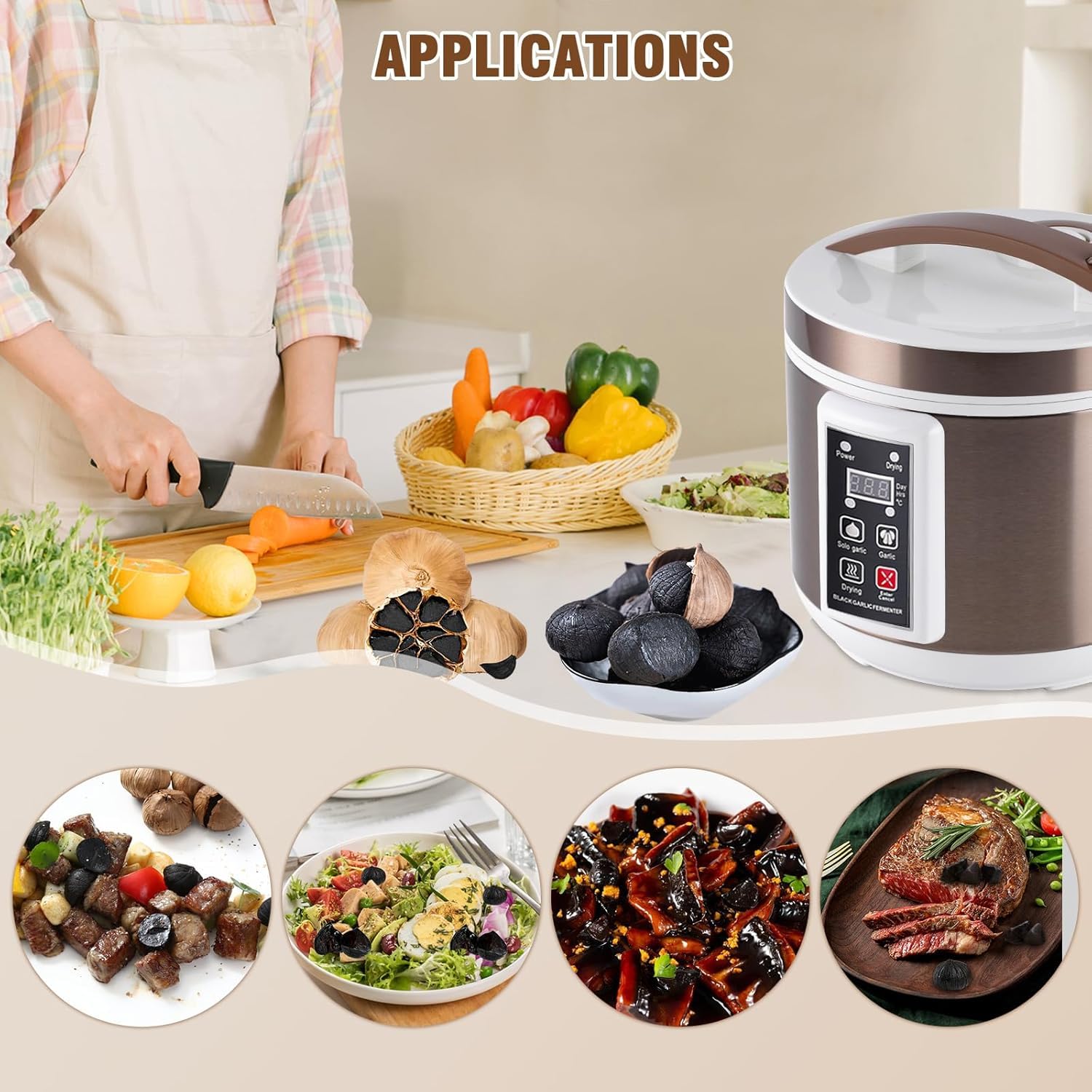 YUCHENGTECH Fermentatore Aglio Nero da 6L Produttore Automatico di Aglio Nero Fermentatore Intelligente per Aglio con Controllo del Tempo e della Temperatura/Controllo Indipendente Dell'essiccazione