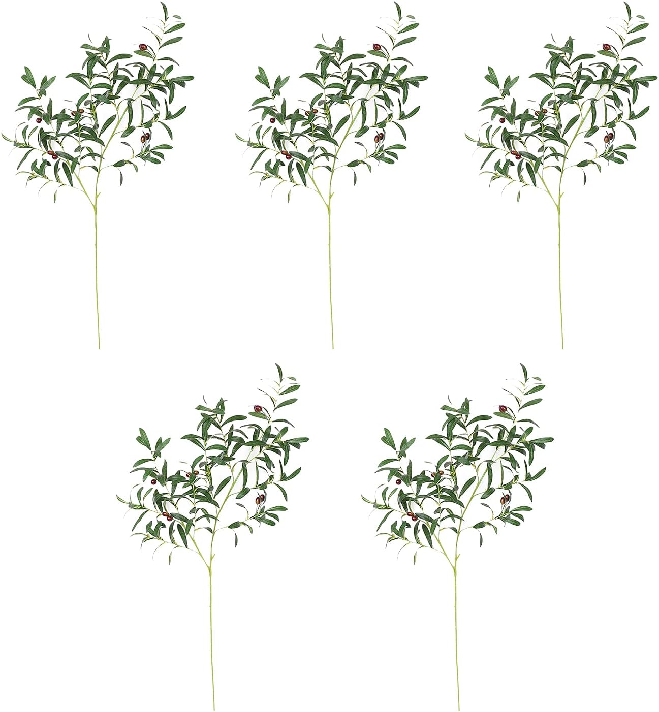 HYLOOD 5 ramas de oliva artificial, 35.4 pulgadas de imitación de oliva ramitas de plantas con frutas, hojas de verdor falso ramas para decoración de bodas, fiestas y hogares