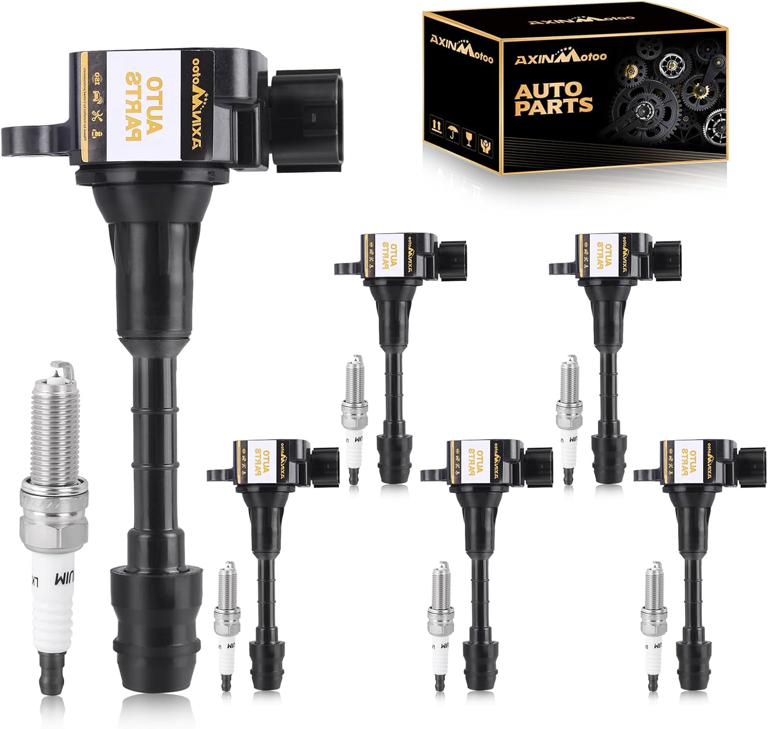 AXINMOTOO 6PCS UF401 Ignition Coils Pack and Spark Plugs