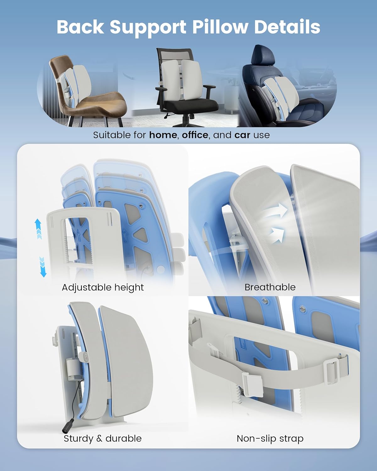 Heated Lumbar Support Pillow for Office Chair, Back Support Pillow with Vibration, Back Massager for Pain Relief, Adjustable Height, 2 Heating Levels & 2 Modes, at Home Office Car Sofa, Gifts