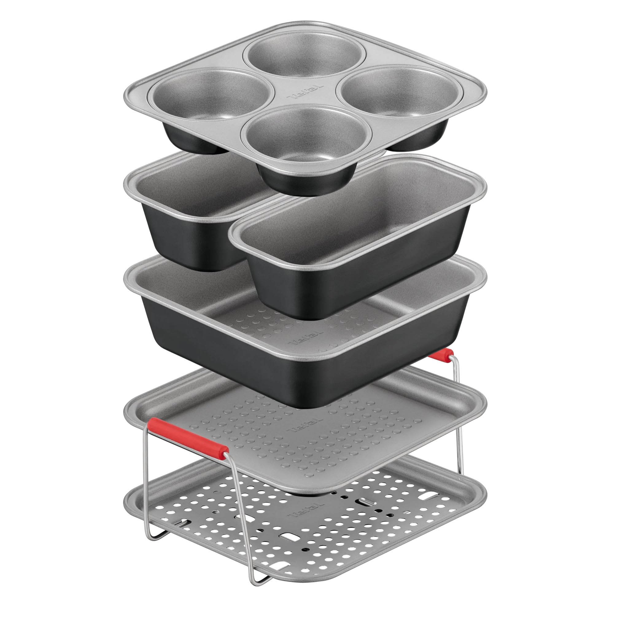 Tefal Dail’Easy, Kit de 6 accessoires de cuisson pour air fryer, Poignées ergonomiques, 5 moules, Revêtement antiadhésif, J701S644