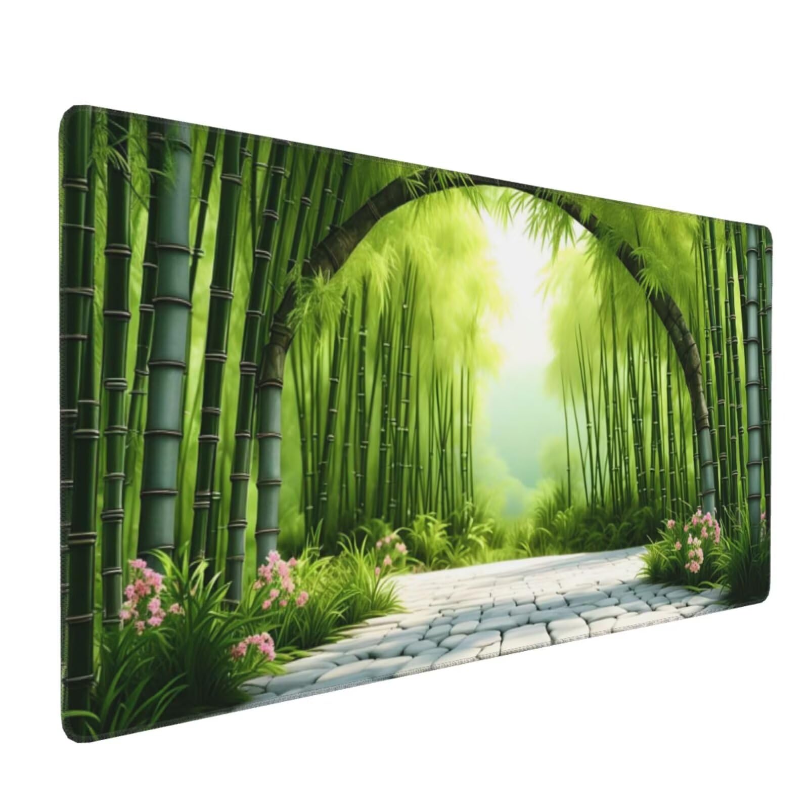 Zielona podkładka pod mysz do gier XXL 1200 x 600 mm, podkładka pod mysz dla graczy w lesie bambusowym podkładka pod mysz XXL z wodoodporną i antypoślizgową gumą, szyte krawędzie do biura, pod biurko