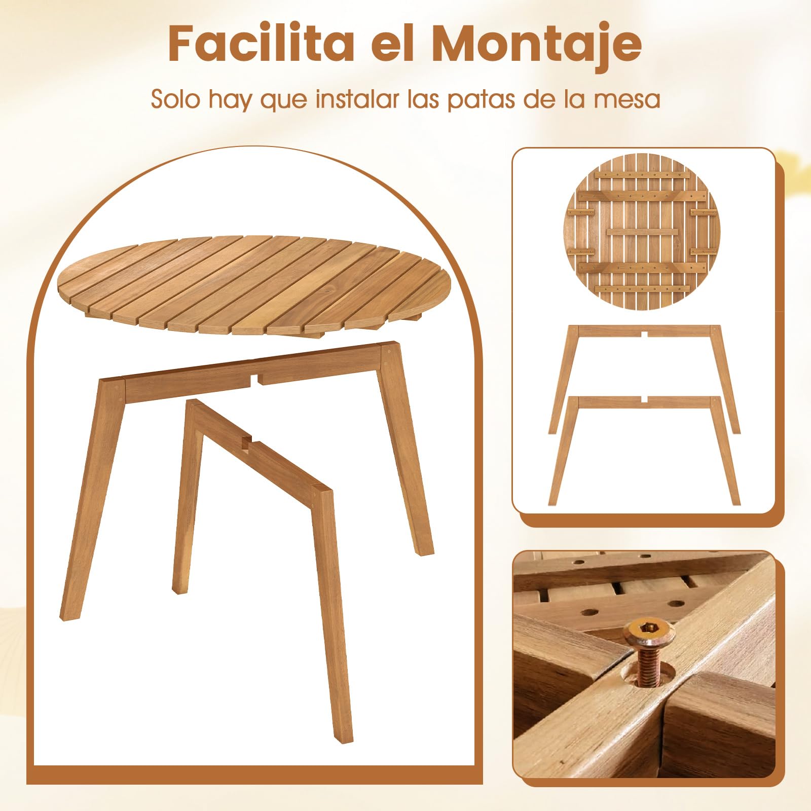 COSTWAY Mesa Auxiliar Redonda de Madera Acacia, 62x 40 cm, Tablero de Listones, Mesita Mesa Baja Jardin Balcon Terraza Exterior Interior Piscina Patio, Natural