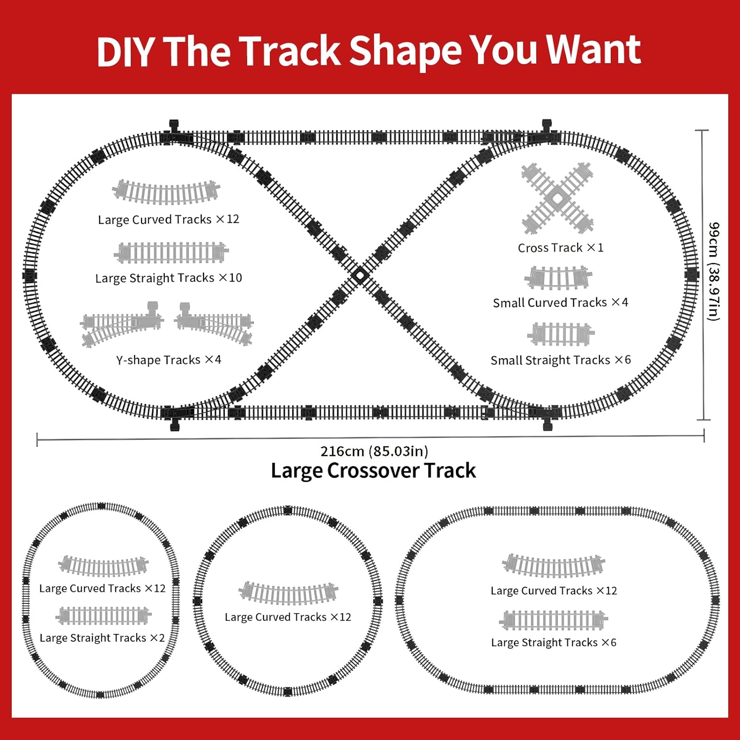 Pupu Pig Model Train Set, Remote Control Train Toys with 3Way Smoke Locomotive, 5 Train Cars, Luxury Track Kit, Authentic Train Sounds & Lights, Rechargeable Battery, Top Present for Train Lovers